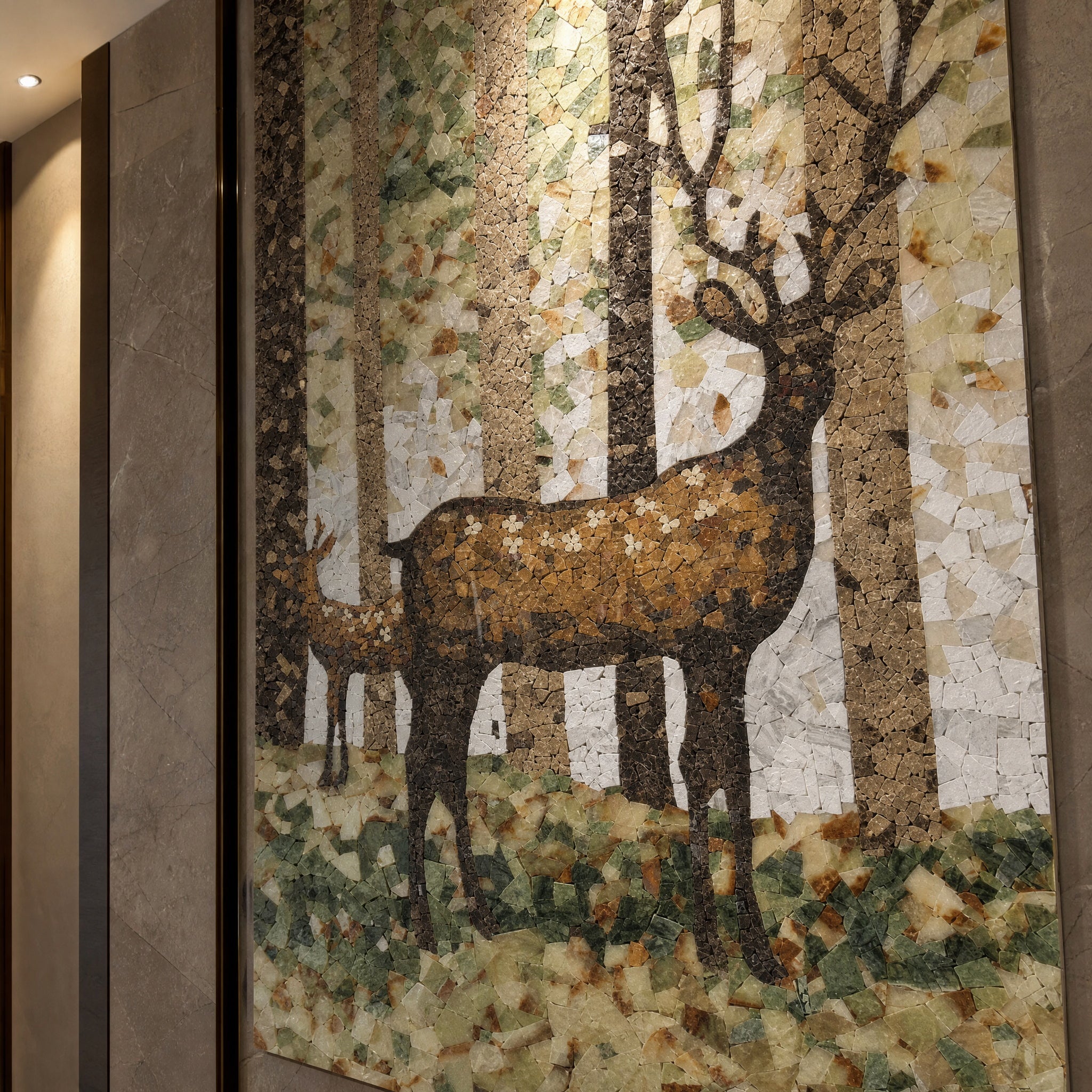 Buck Handcrafted Wall Decorative Stone Medallion mosaic tile detail in an elegant interior