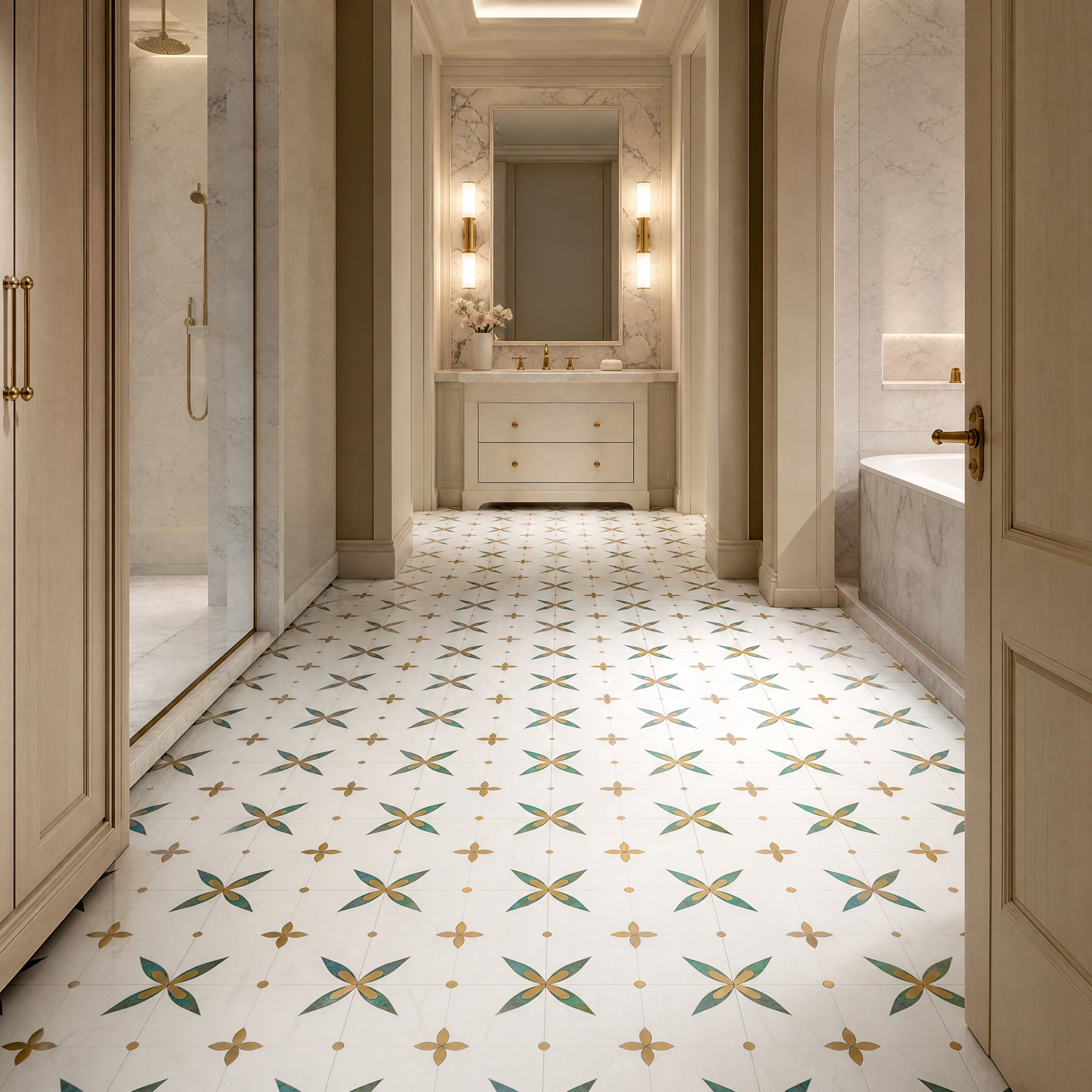Butterfly Pattern Waterjet Marble Mosaic luxury mosaic floor in a refined interior