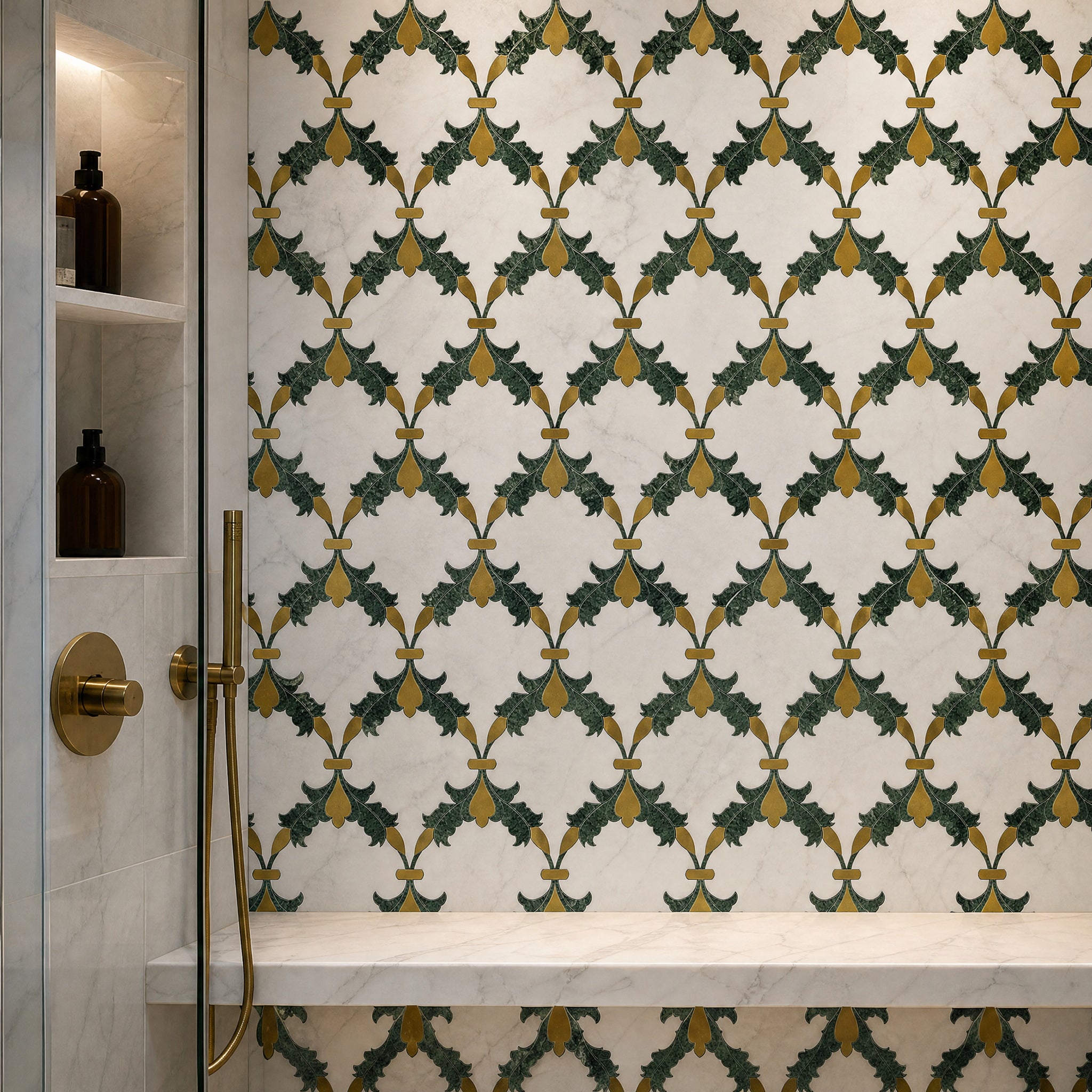 Butterfly Wings Waterjet Marble Mosaic decorative mosaic wall in a luxury bathroom