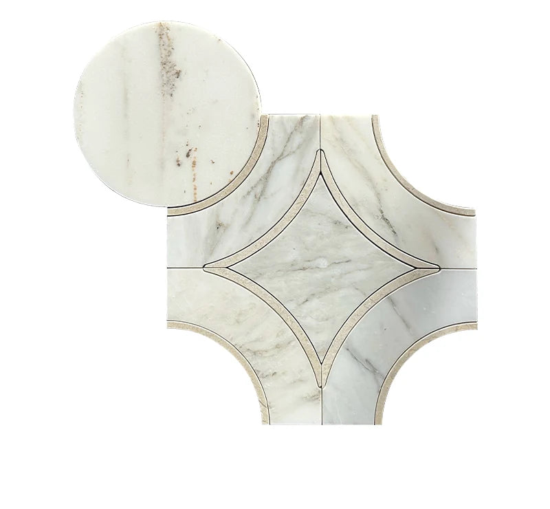 Calacatta Gold Waterjet Marble Mosaic luxury white, gold waterjet marble mosaic for premium UK interiors