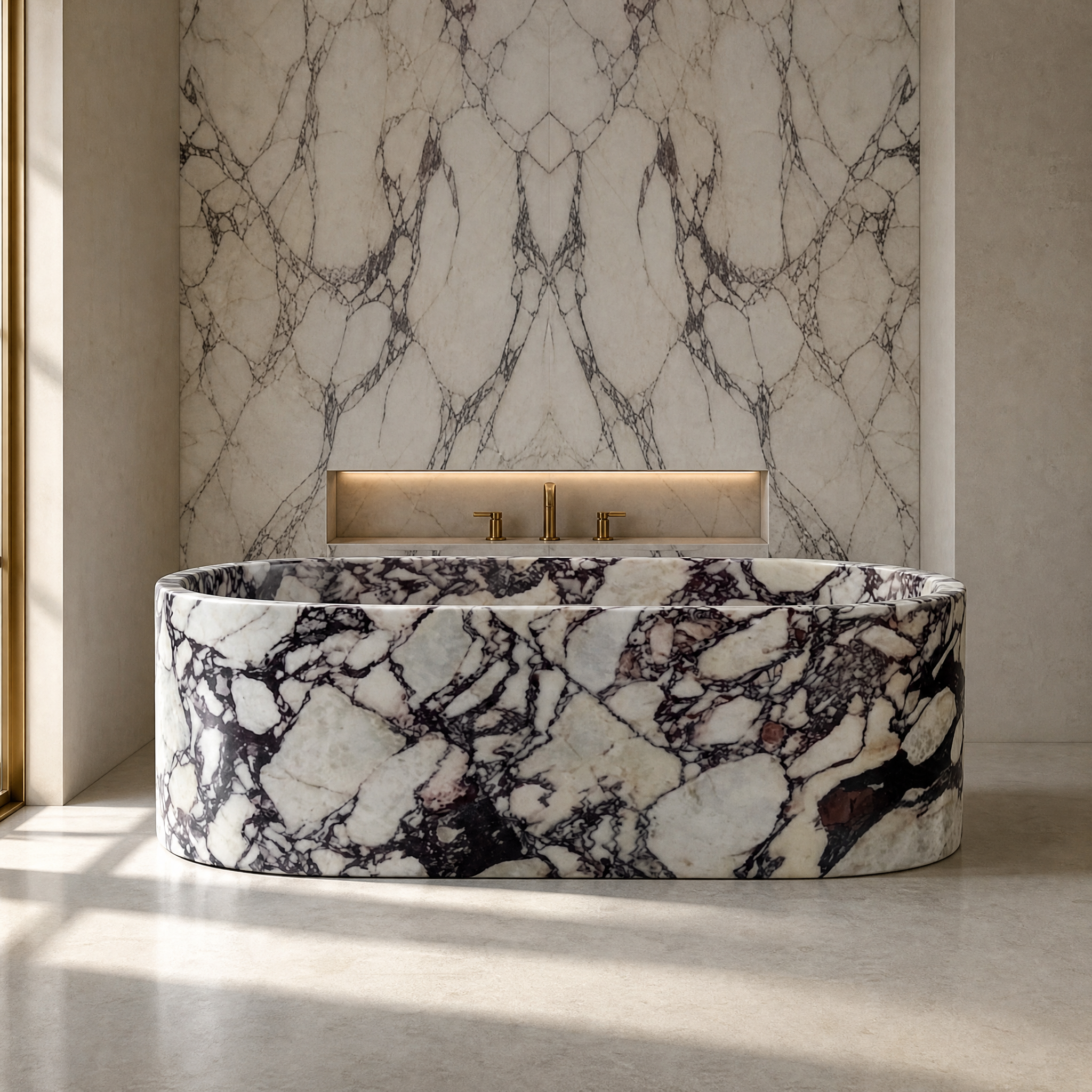 Calacatta Viola Marble Freestanding Bathtub - Elliptical private residence lifestyle image by VORELLI