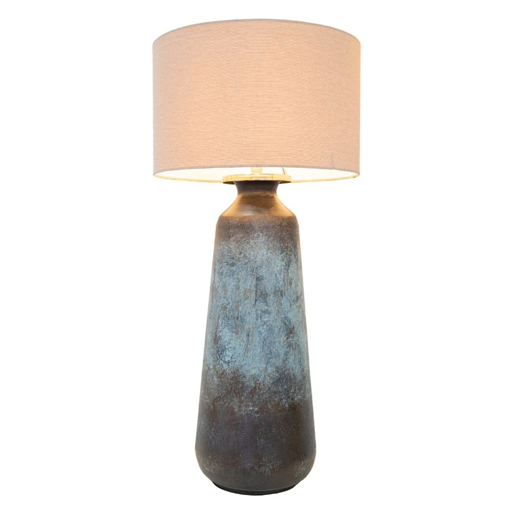 VORELLI® Caldera tall blue and bronze table lamp with cream shade