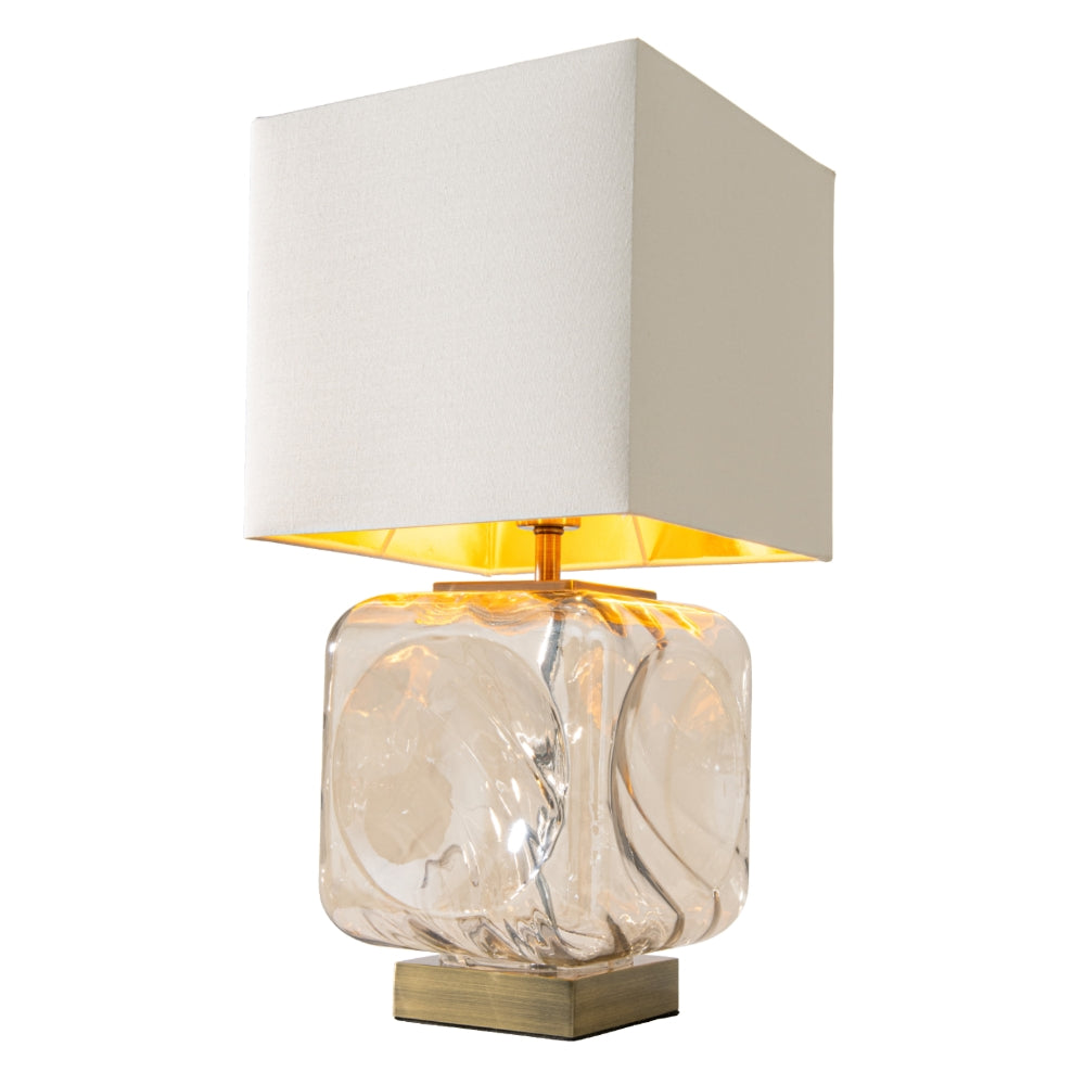 VORELLI® Calvoro antique brass and clear glass cube table lamp