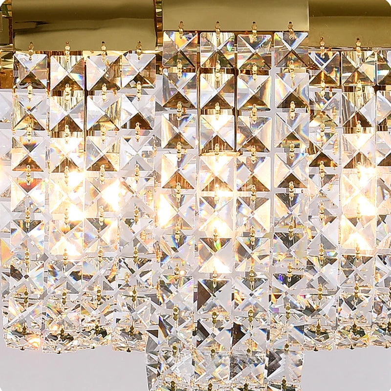 Front view of the Capri Rectangular Chandelier showcasing its linear crystal arrangement and elegant modern design.