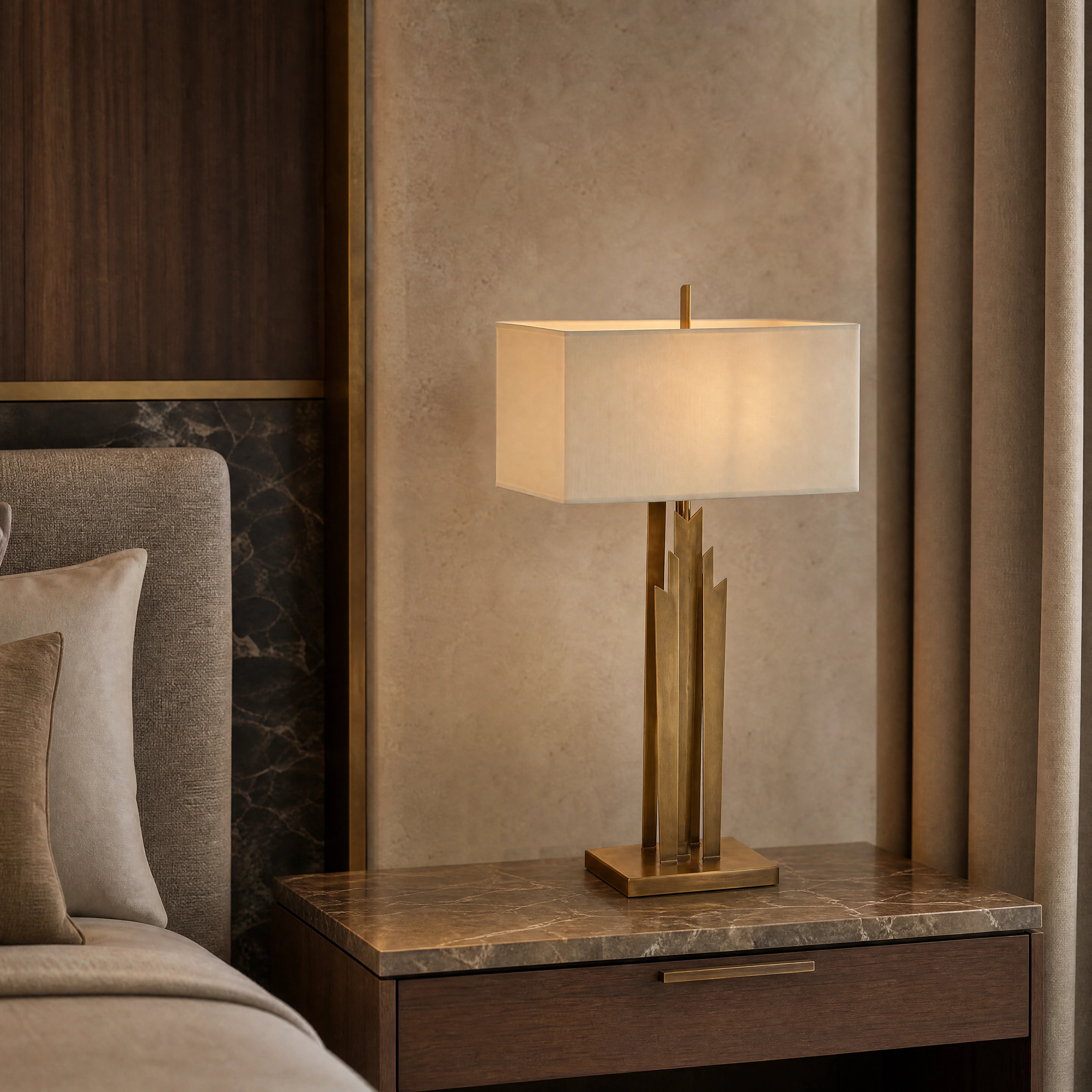 Carevo Antique Brass Skyscraper Table Lamp UHNW private residence luxury lifestyle image by VORELLI