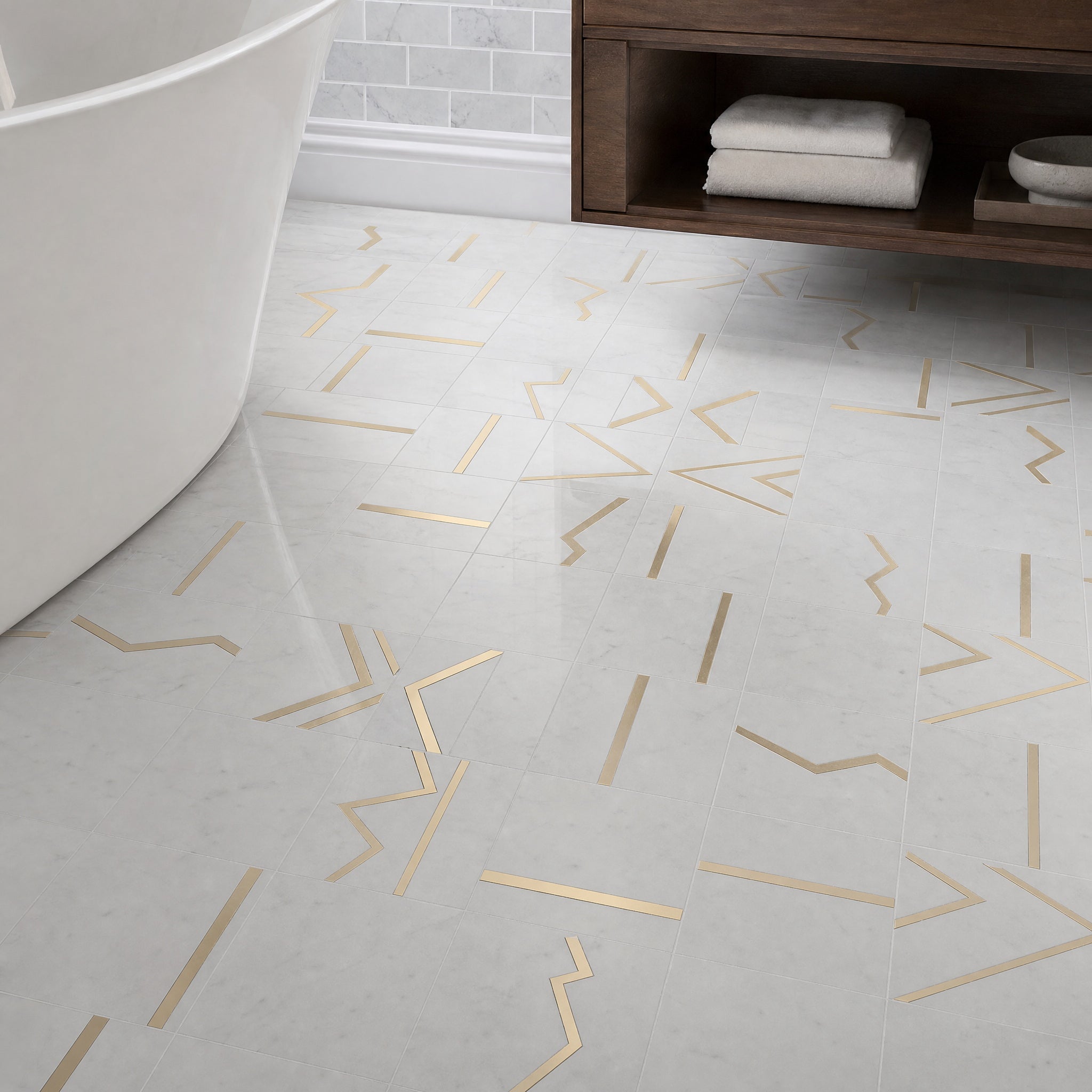 Carrara White 304 Stainless Steel Waterjet Marble Mosaic mosaic tile detail in an elegant interior