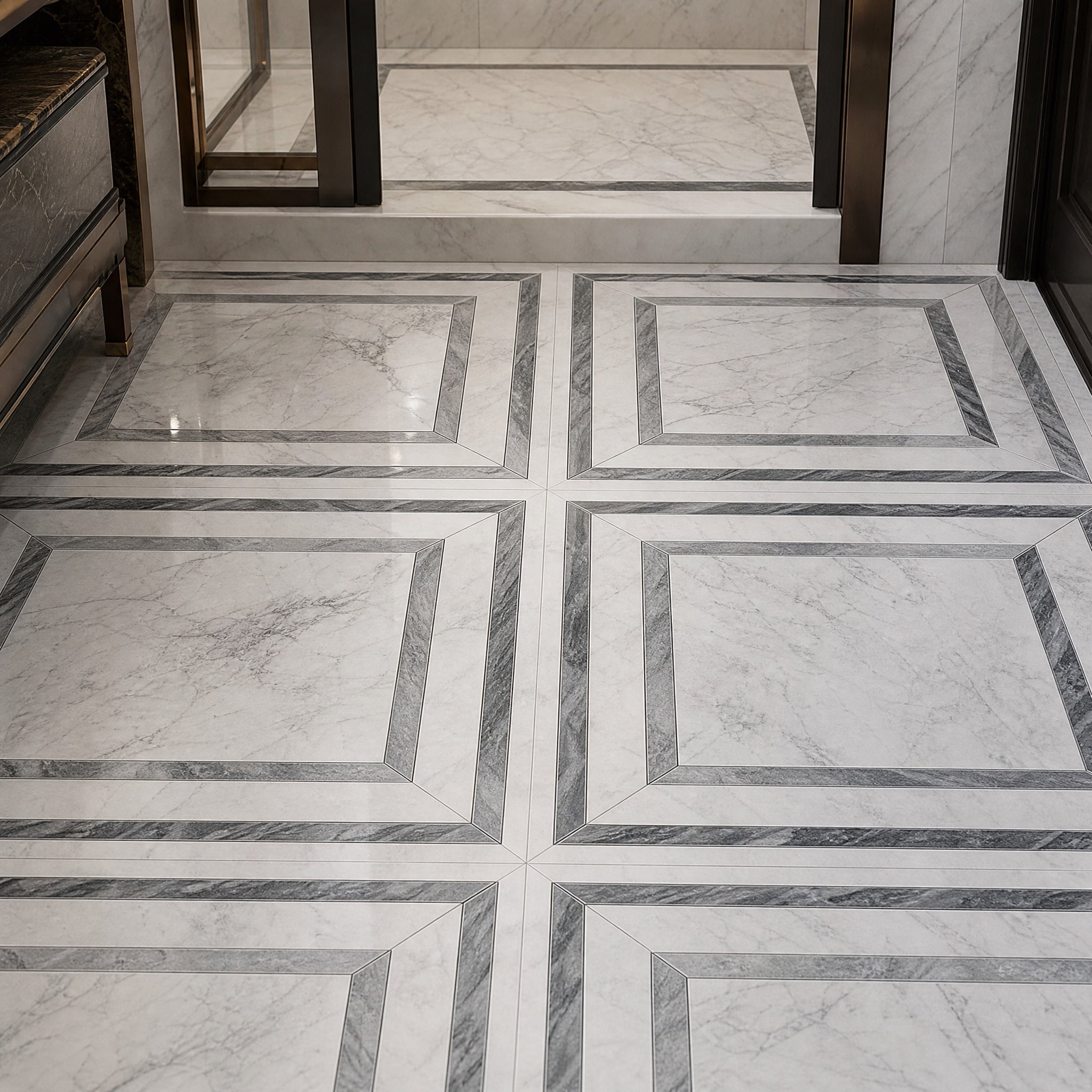 Carrara White Carrara Grey Waterjet Marble Mosaic mosaic tile detail in an elegant interior
