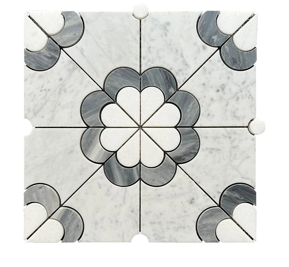 Carrara White Flowers Marble Mosaic Tile luxury white marble mosaic tile for premium UK interiors