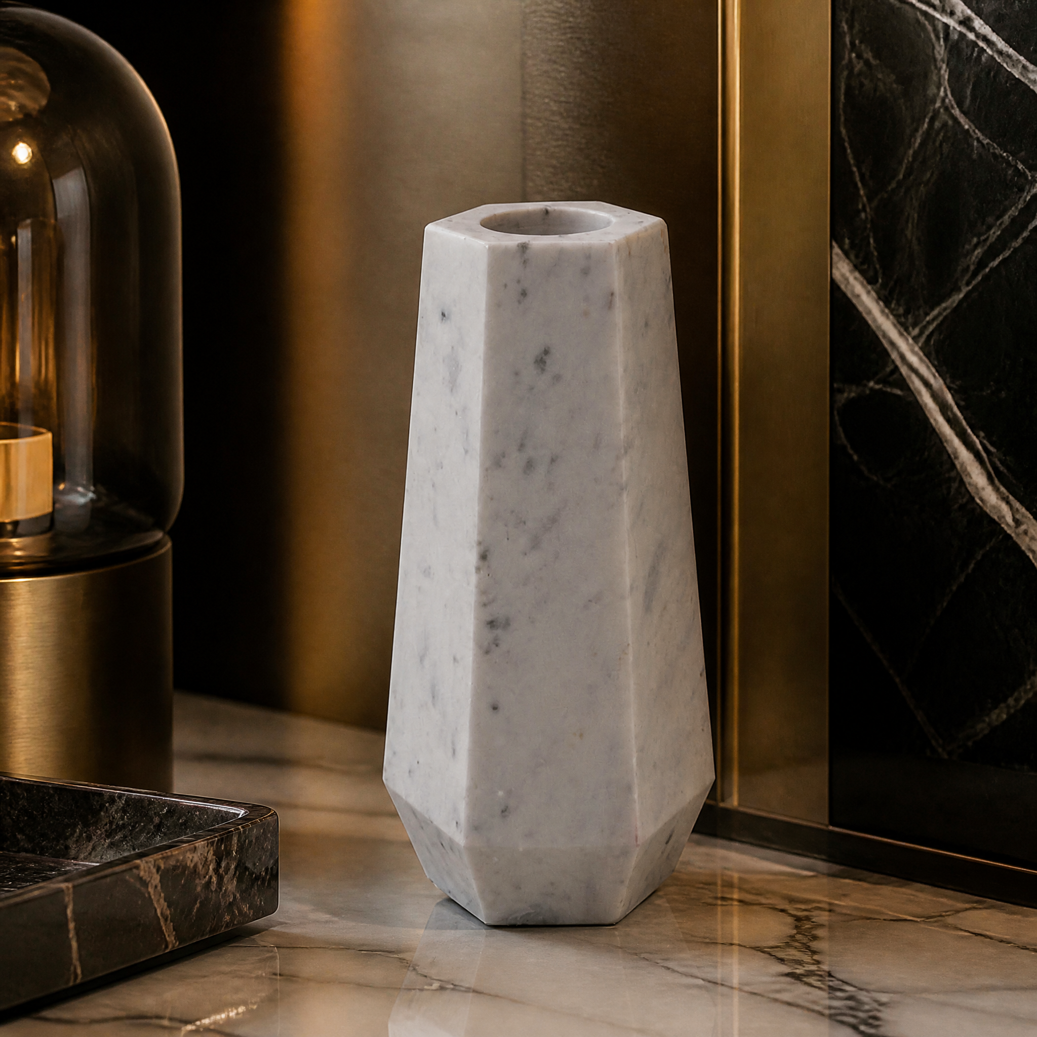 Detailed macro shot of the Cervino H30.5CM vase showcasing the natural stone variations and subtle tonal differences.