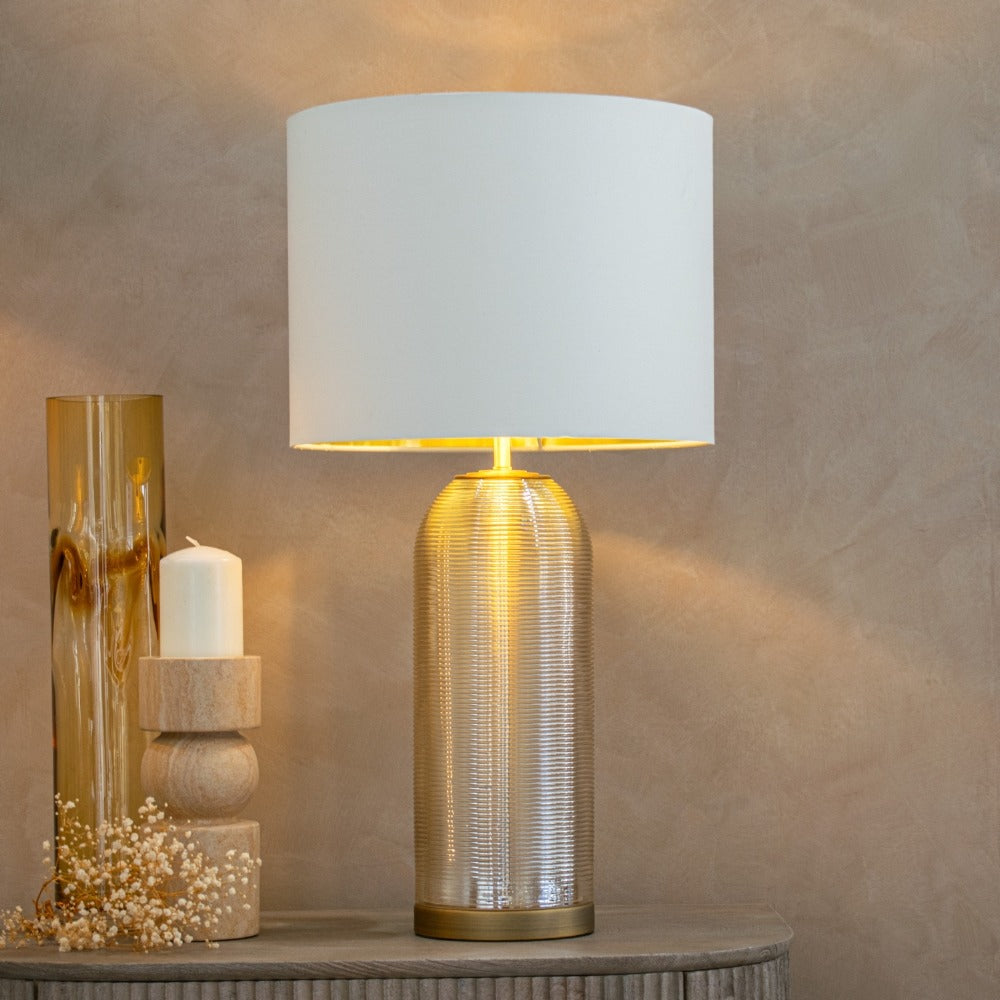 Churevo Ornate Brass Column Table Lamp by VORELLI, table lamp product image for bedrooms, consoles and hotel suites