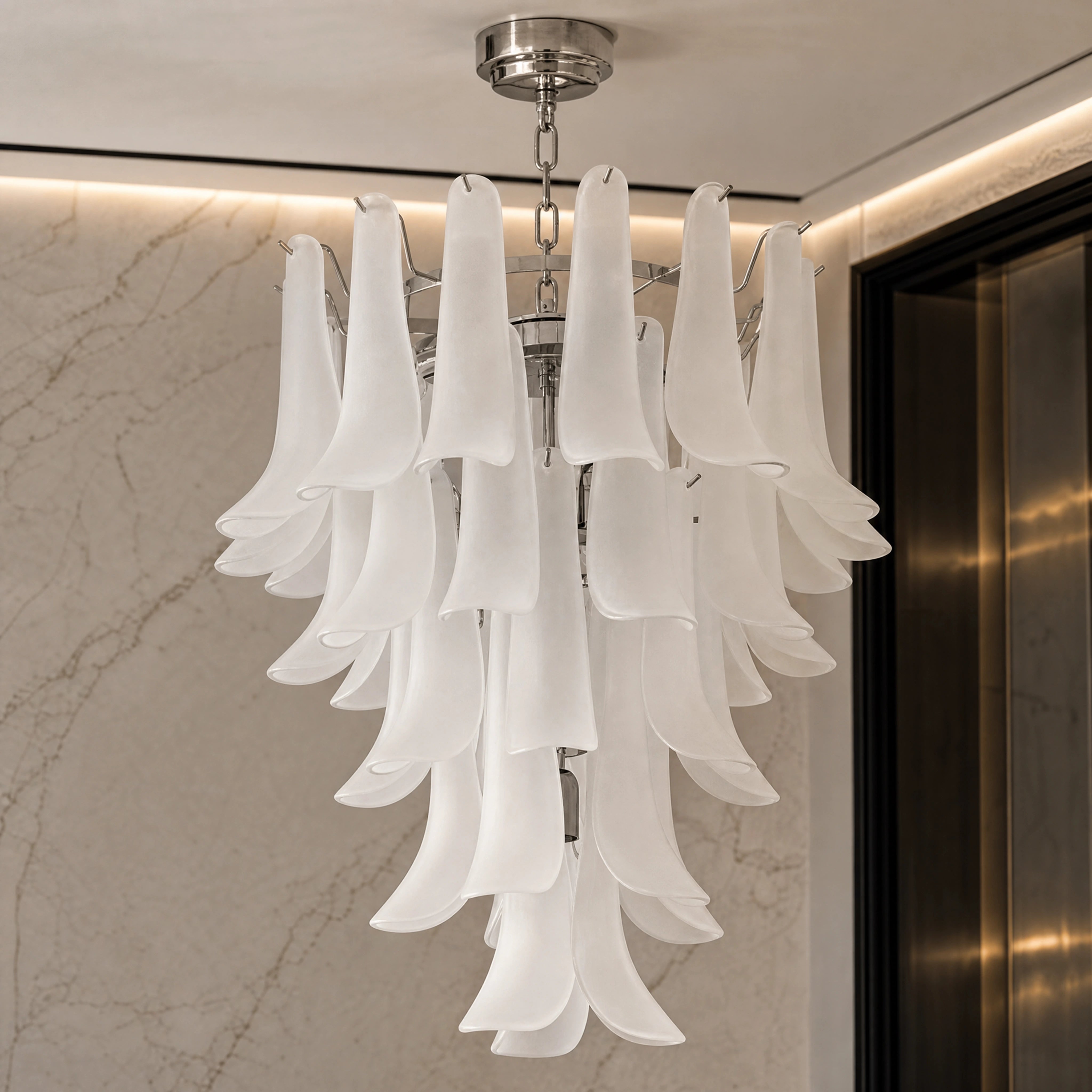 Cortona Selle Murano Glass Circular Chandelier close-up luxury lifestyle hero image by VORELLI