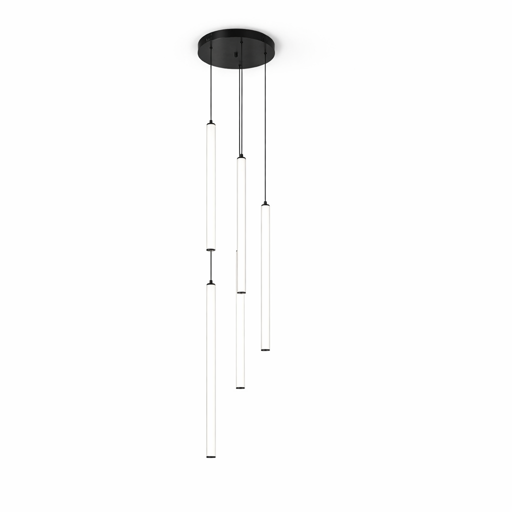 VORELLI Cowley pendant staircase chandelier showcasing modern luxury interior lighting design in a grand residential foyer.