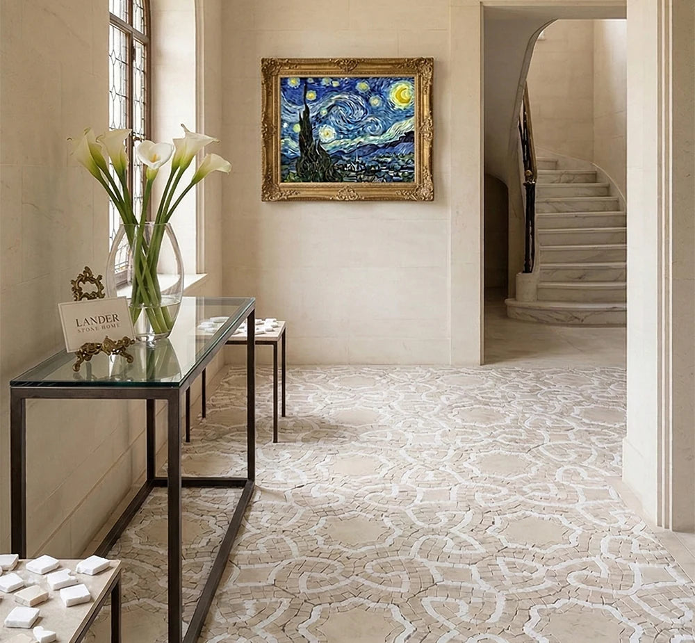 Crema Marfil Portrait Decorative Stone Medallion Marble Mosaic Tile by VORELLI®