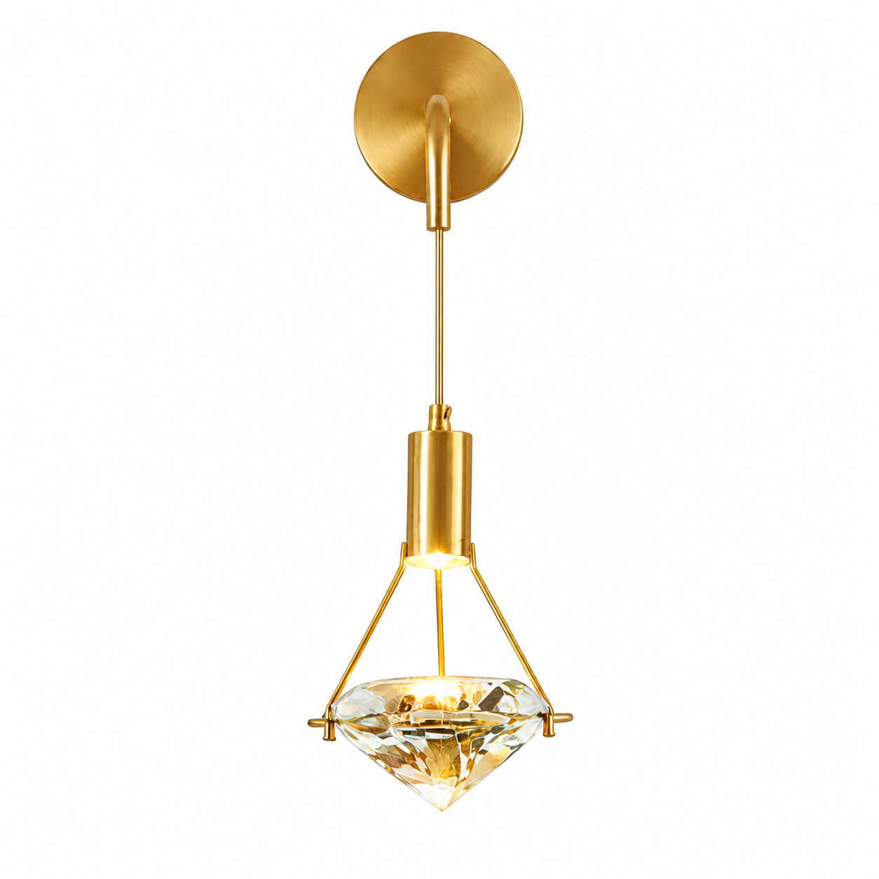 VORELLI Diamante modern crystal wall light casting beautiful geometric light reflections onto a contemporary living room wall.