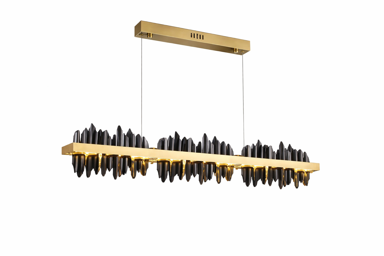 VORELLI Douala Rectangular Chandelier installed in a high-end interior, creating a captivating focal point with its bold, geometric design.