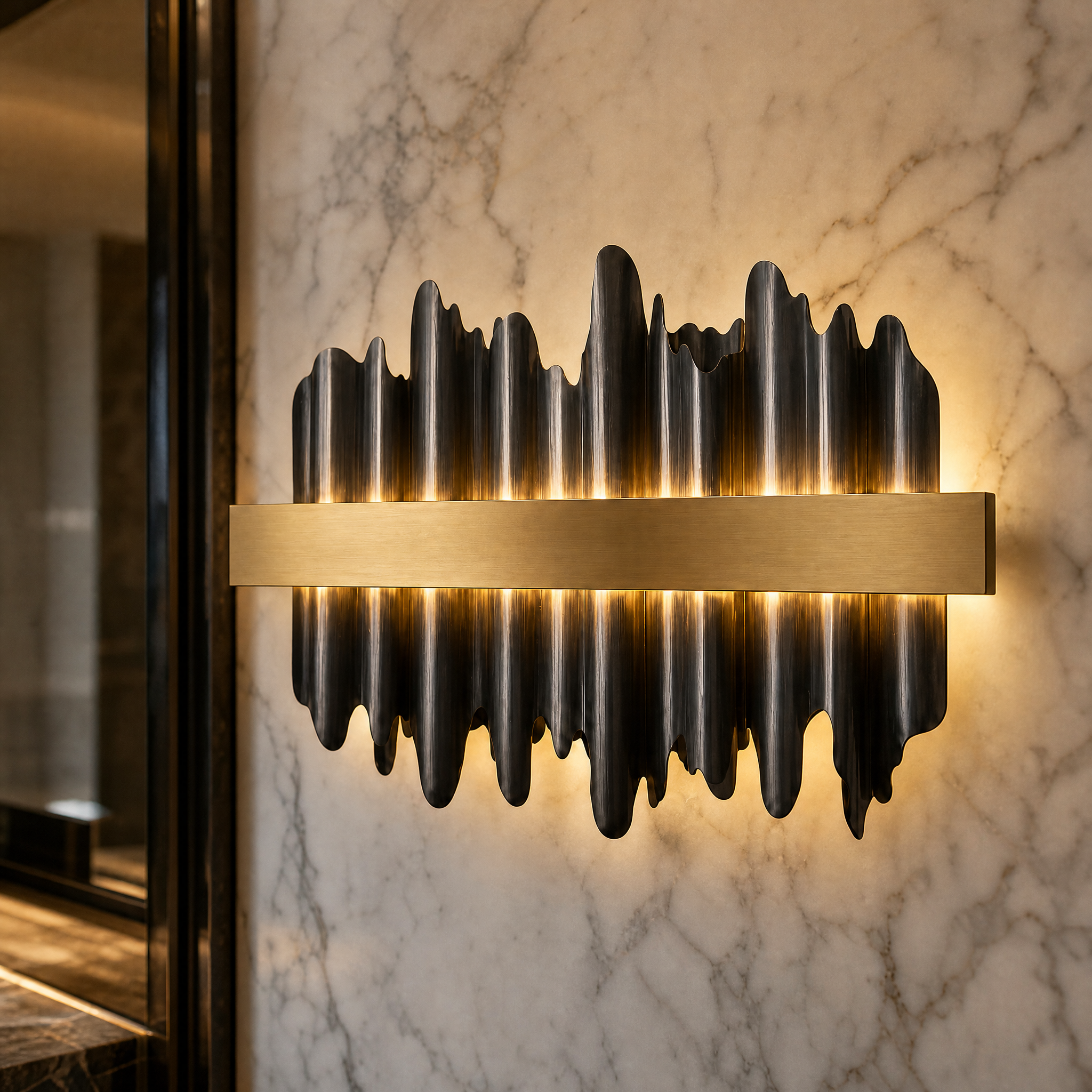 A detailed closeup of the decorative elements on the VORELLI Douala wall light, highlighting the distinctive craftsmanship.
