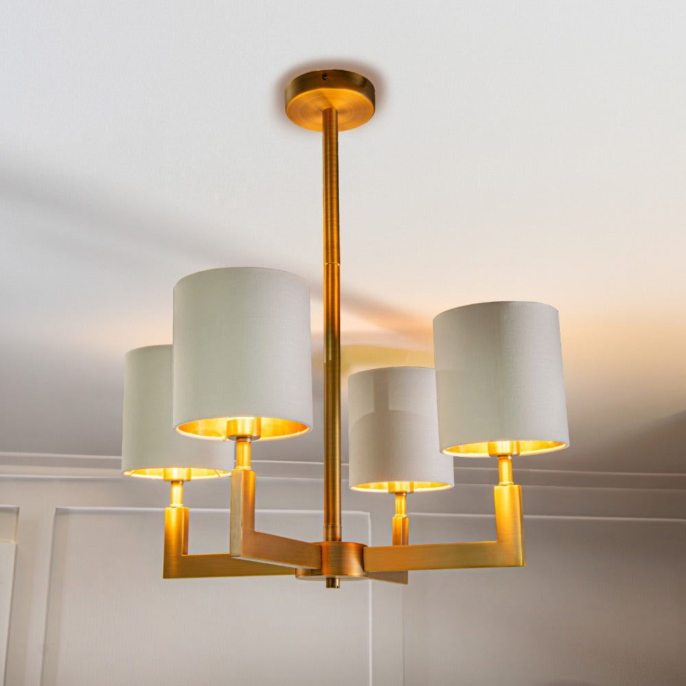 Elgaro Brass Cylinder Four-Arm Chandelier by VORELLI, chandelier product image for luxury residential and hospitality projects