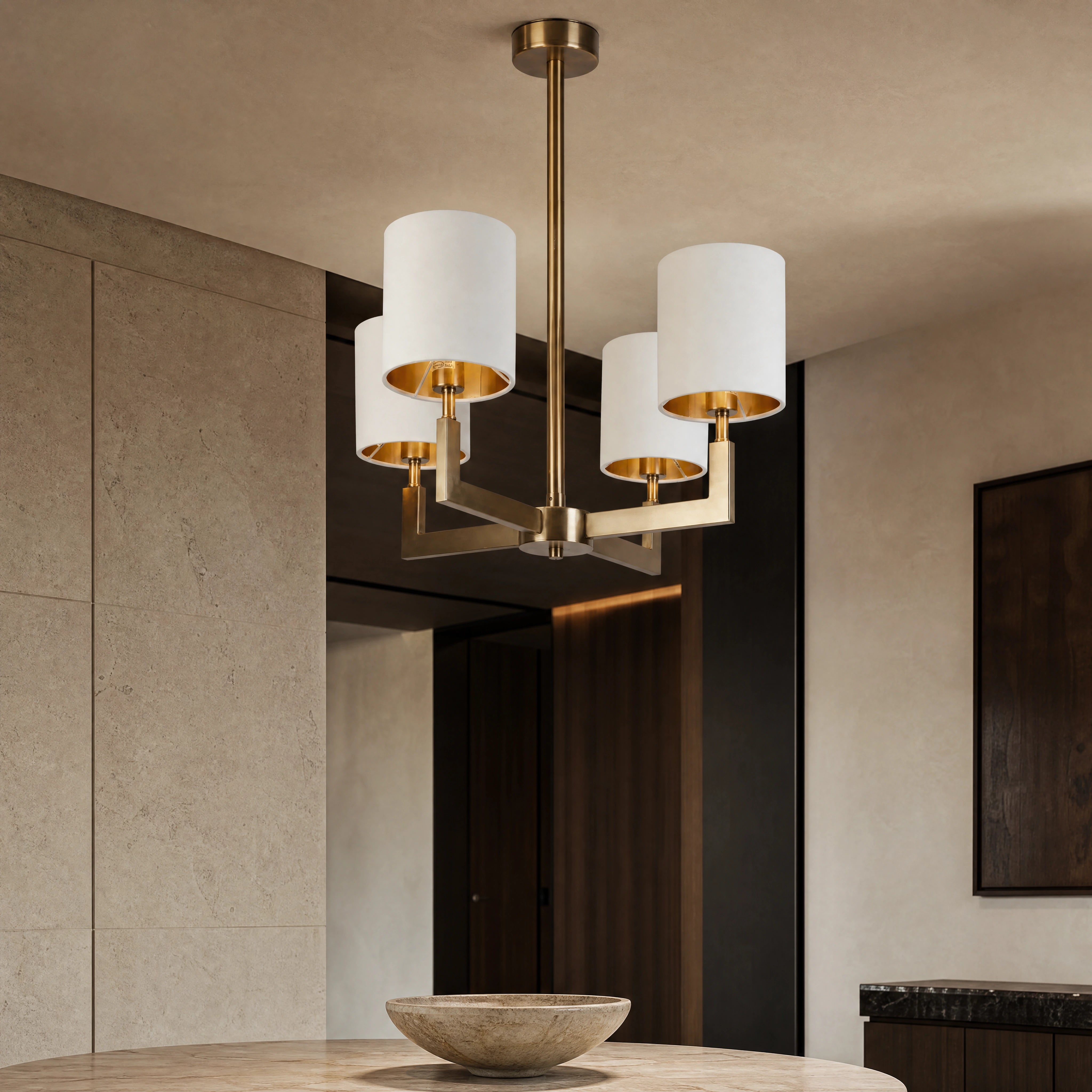 Elgaro Brass Cylinder Four-Arm Chandelier UHNW private residence luxury lifestyle image by VORELLI
