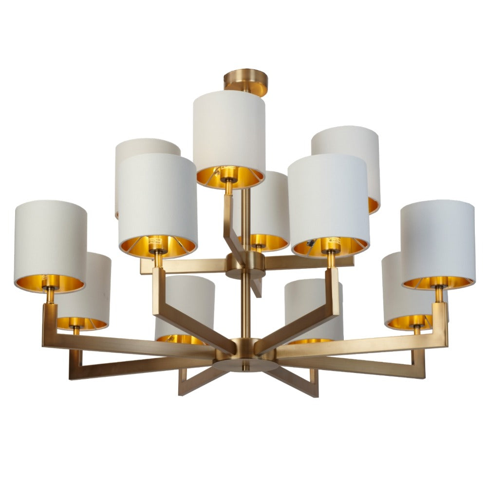 Elgaro Brass Cylinder Twelve-Arm Chandelier by VORELLI, product hero image for luxury residential and hospitality projects