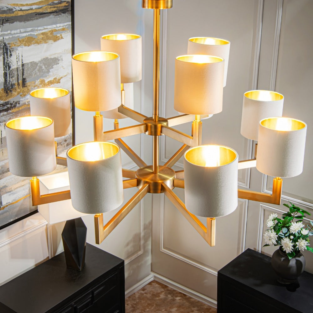 Elgaro Brass Cylinder Twelve-Arm Chandelier by VORELLI, chandelier product image for luxury residential and hospitality projects