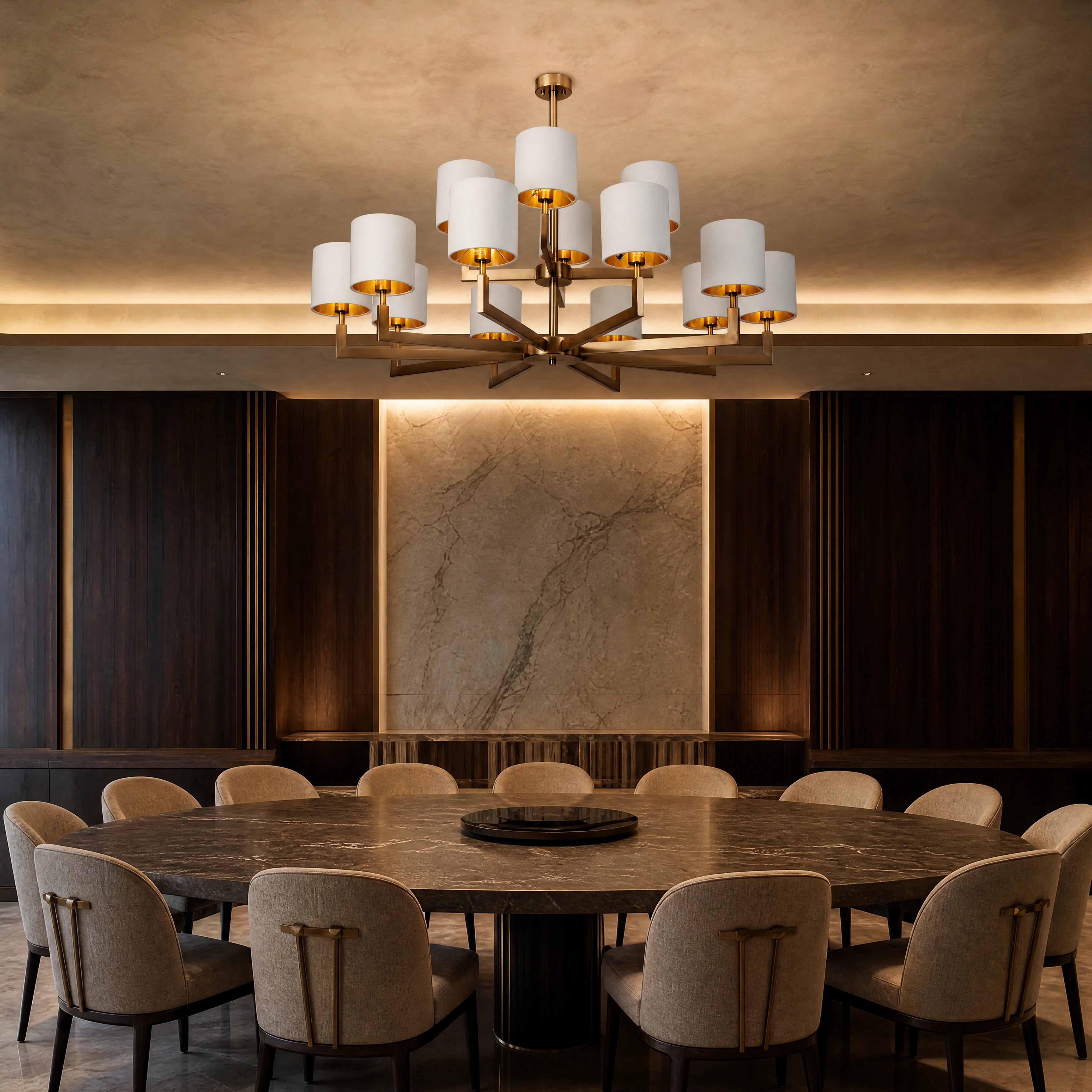 Elgaro Brass Cylinder Twelve-Arm Chandelier luxury hospitality interior lifestyle image by VORELLI