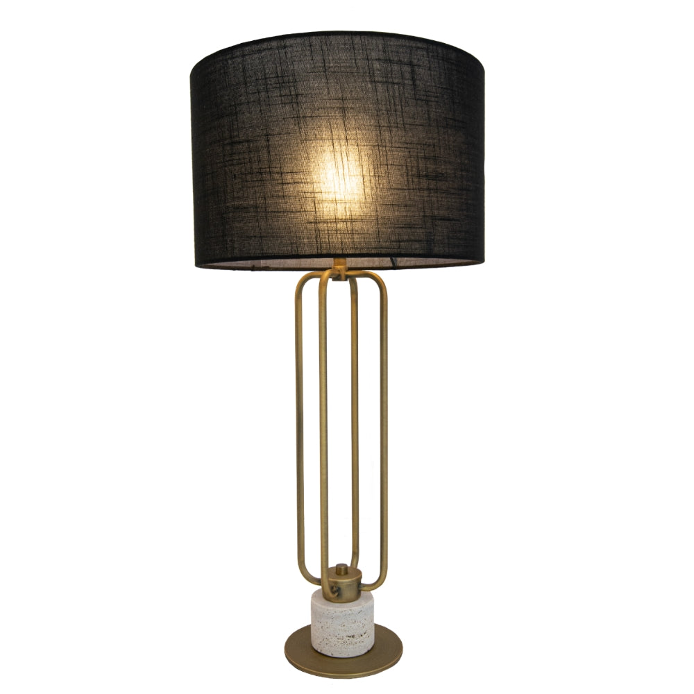 VORELLI® Elvara brass table lamp with travertine base and black shade