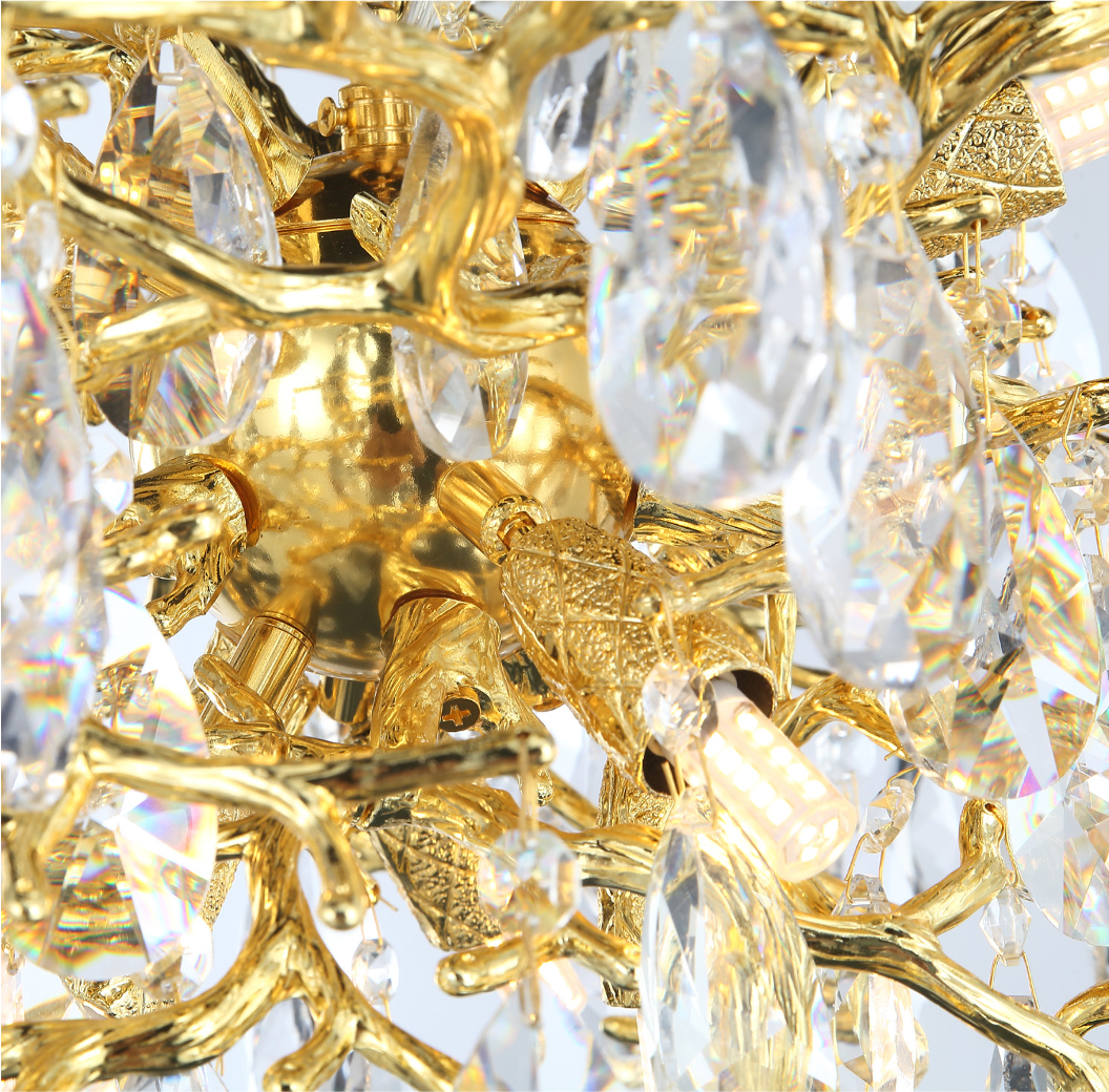 Close-up of crystal drop detailing on the VORELLI® Entwine Dewdrop Pendant Light