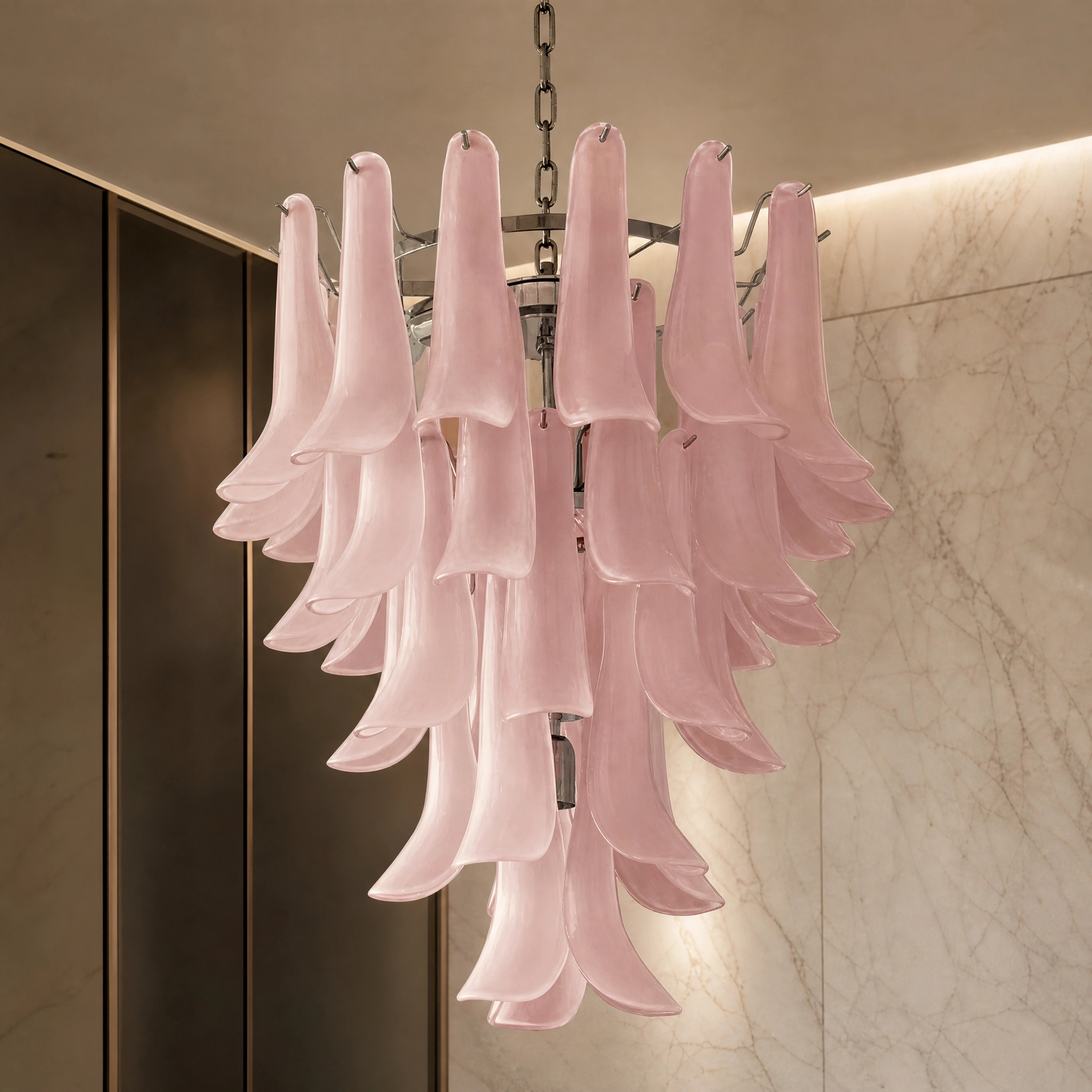 Ferrara Selle Murano Glass Circular Chandelier close-up luxury lifestyle hero image by VORELLI