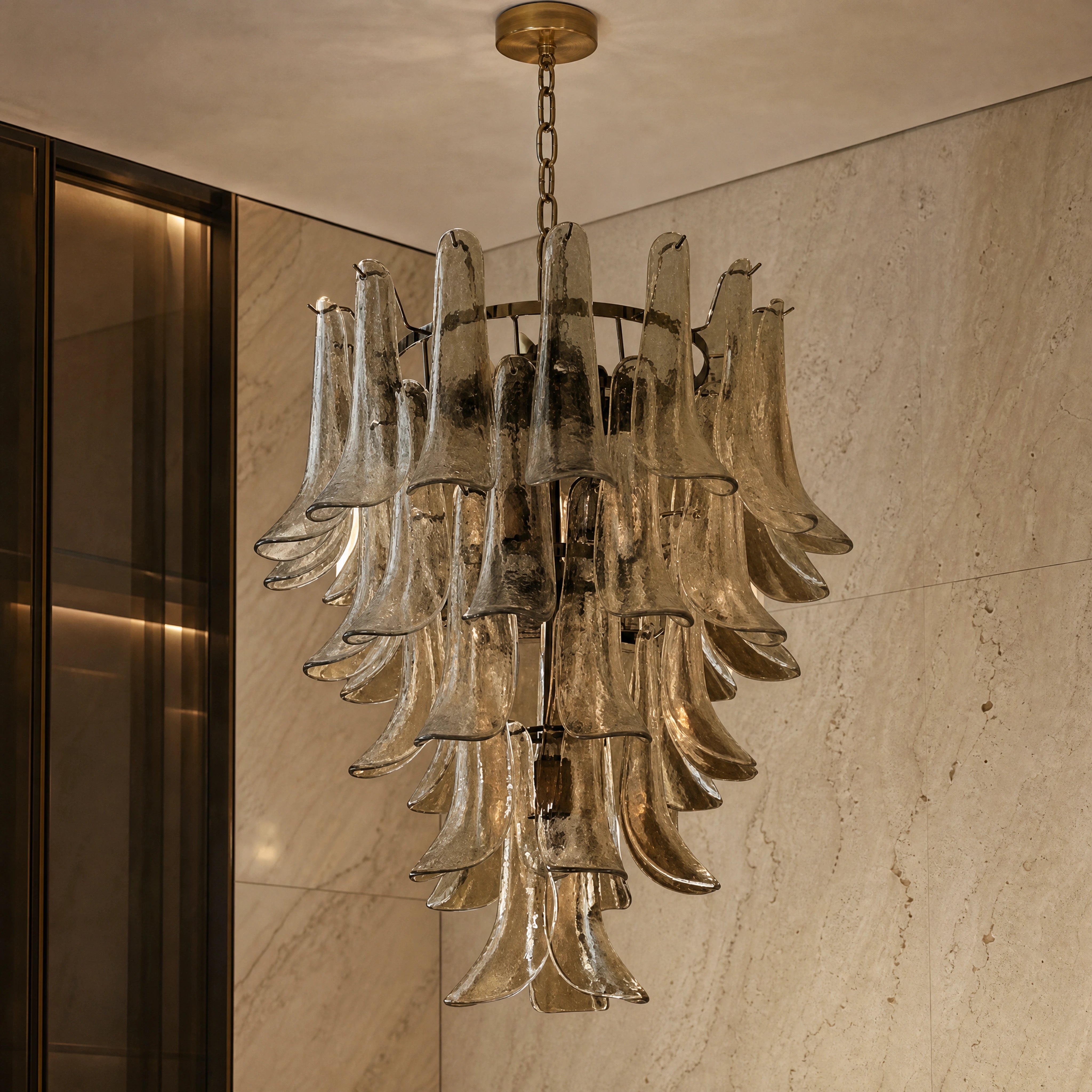 Fiesole Selle Murano Glass Circular Chandelier close-up luxury lifestyle hero image by VORELLI