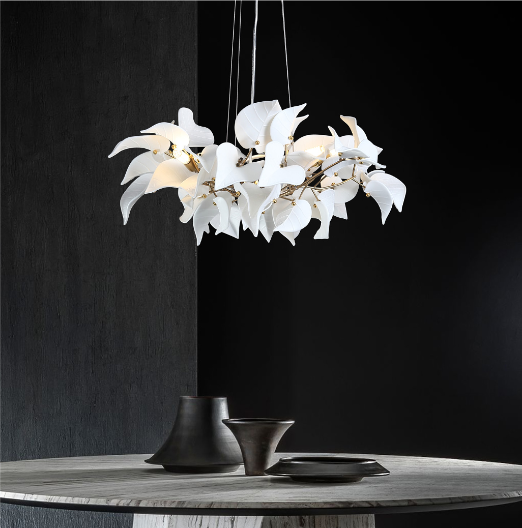 Fiorella Circular Chandelier by VORELLI® suspended above a luxury dining table in a contemporary interior