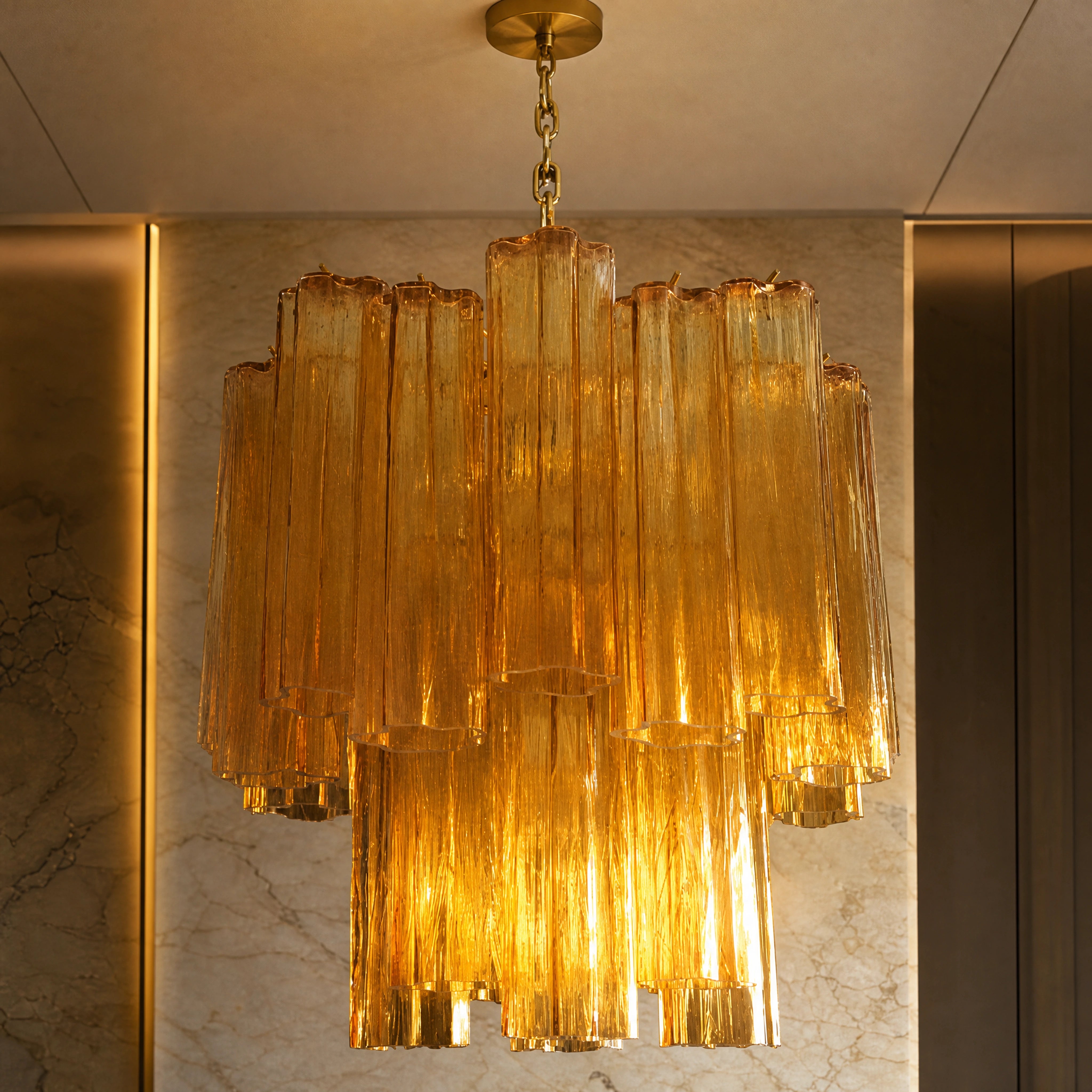 Fabriana Tronchi Murano Glass Circular Chandelier close-up luxury lifestyle hero image by VORELLI