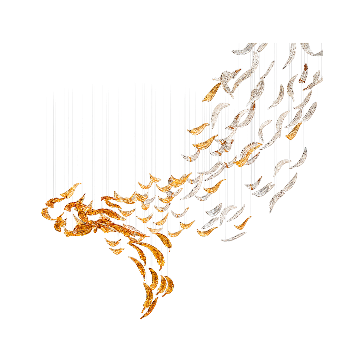 VORELLI® Floating Feather Project Installation on a pure white background.