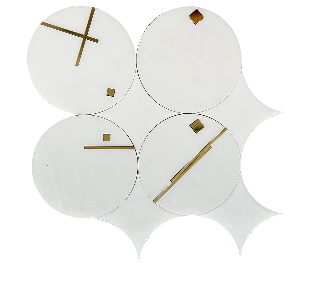 Four Circle Metal Lines Waterjet Marble Mosaic luxury mixed waterjet marble mosaic for premium UK interiors