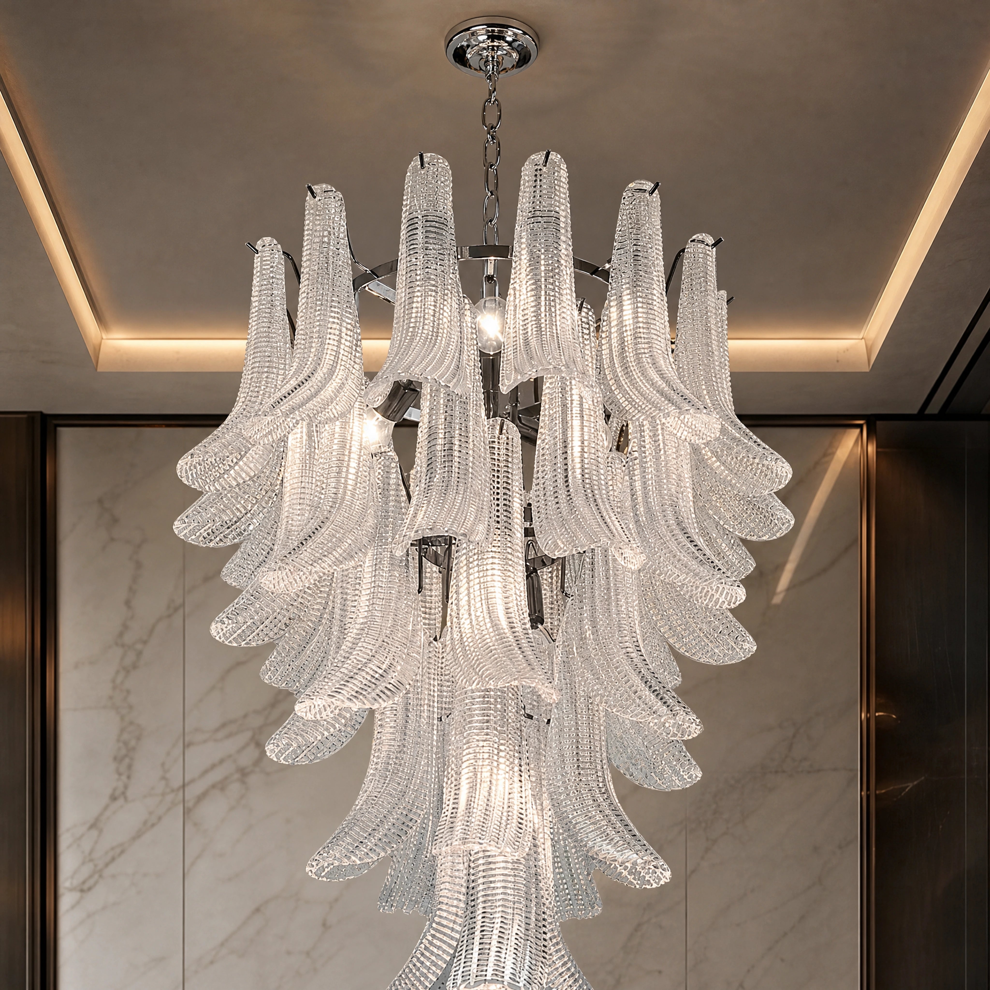 Genova Selle Murano Glass Circular Chandelier close-up luxury lifestyle hero image by VORELLI