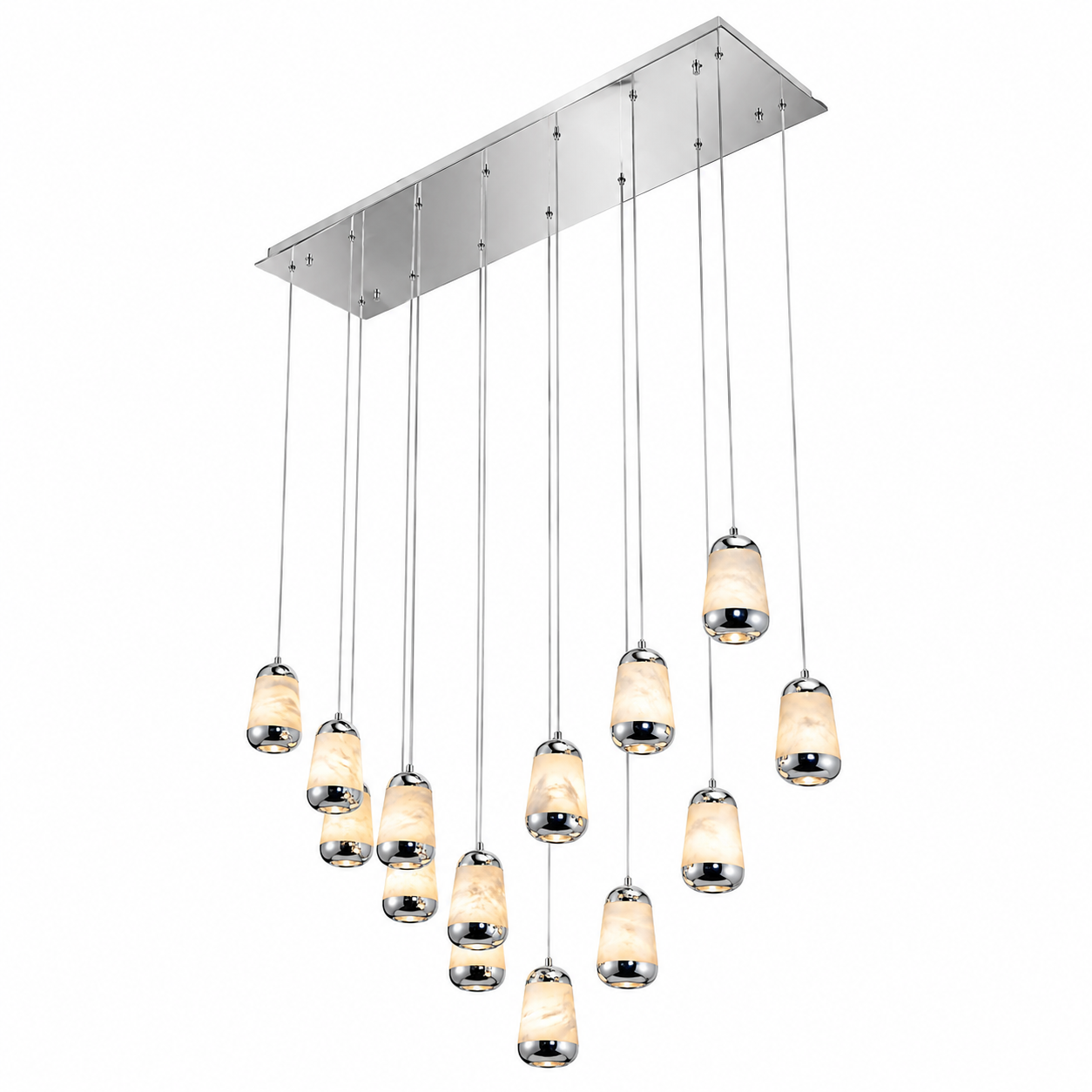 VORELLI Giovanni Chandelier displaying refined craftsmanship and minimalist luxury through its suspended marble-look teardrop design.
