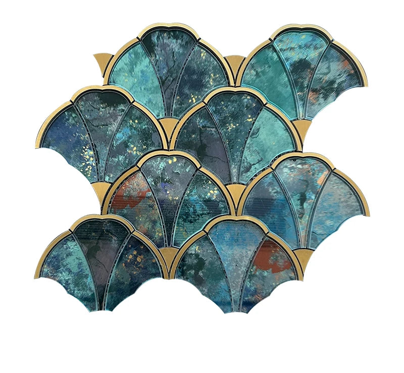 Green Glass Metal Waterjet Marble Mosaic luxury green waterjet marble mosaic for premium UK interiors