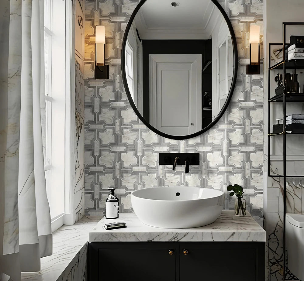 Grey Bianco Carrara Dart Shape Design Waterjet Marble Mosaic Tile by VORELLI®