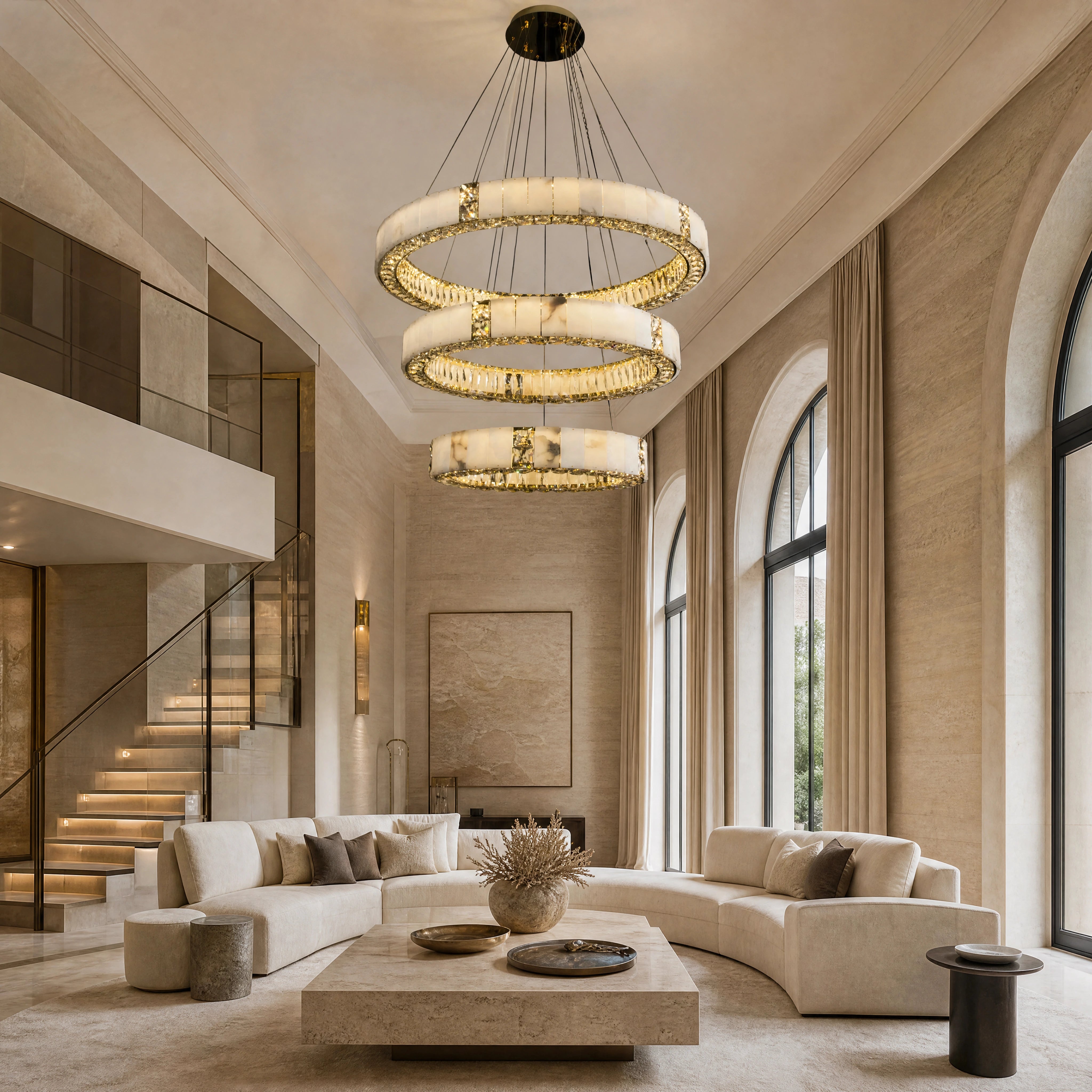 Helios Marble Trio Circular Chandelier UHNW private residence luxury lifestyle image by VORELLI