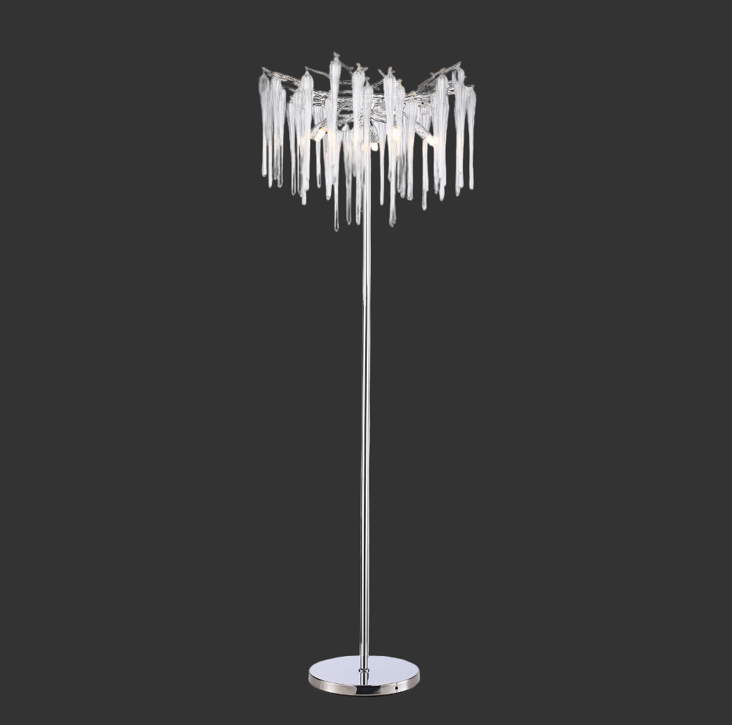 VORELLI® Icicle Floor Lamp with cascading hand-formed glass drops creating a sculptural luxury lighting statement
