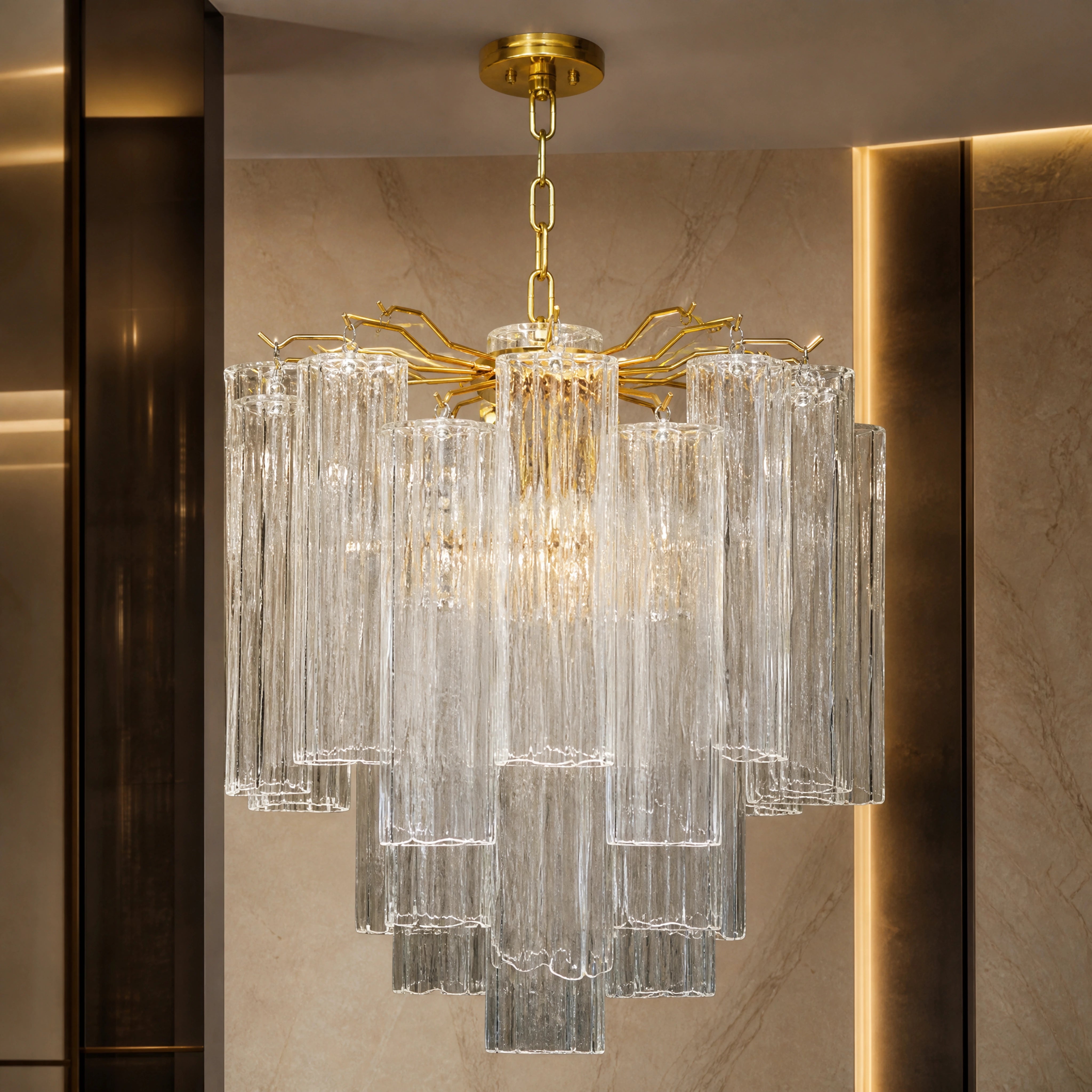 Filomena Tronchi Murano Glass Circular Chandelier close-up luxury lifestyle hero image by VORELLI