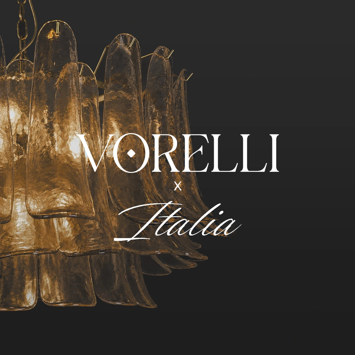 VORELLI® x Italia lighting collection — chandelier with amber-coloured textured glass petals.