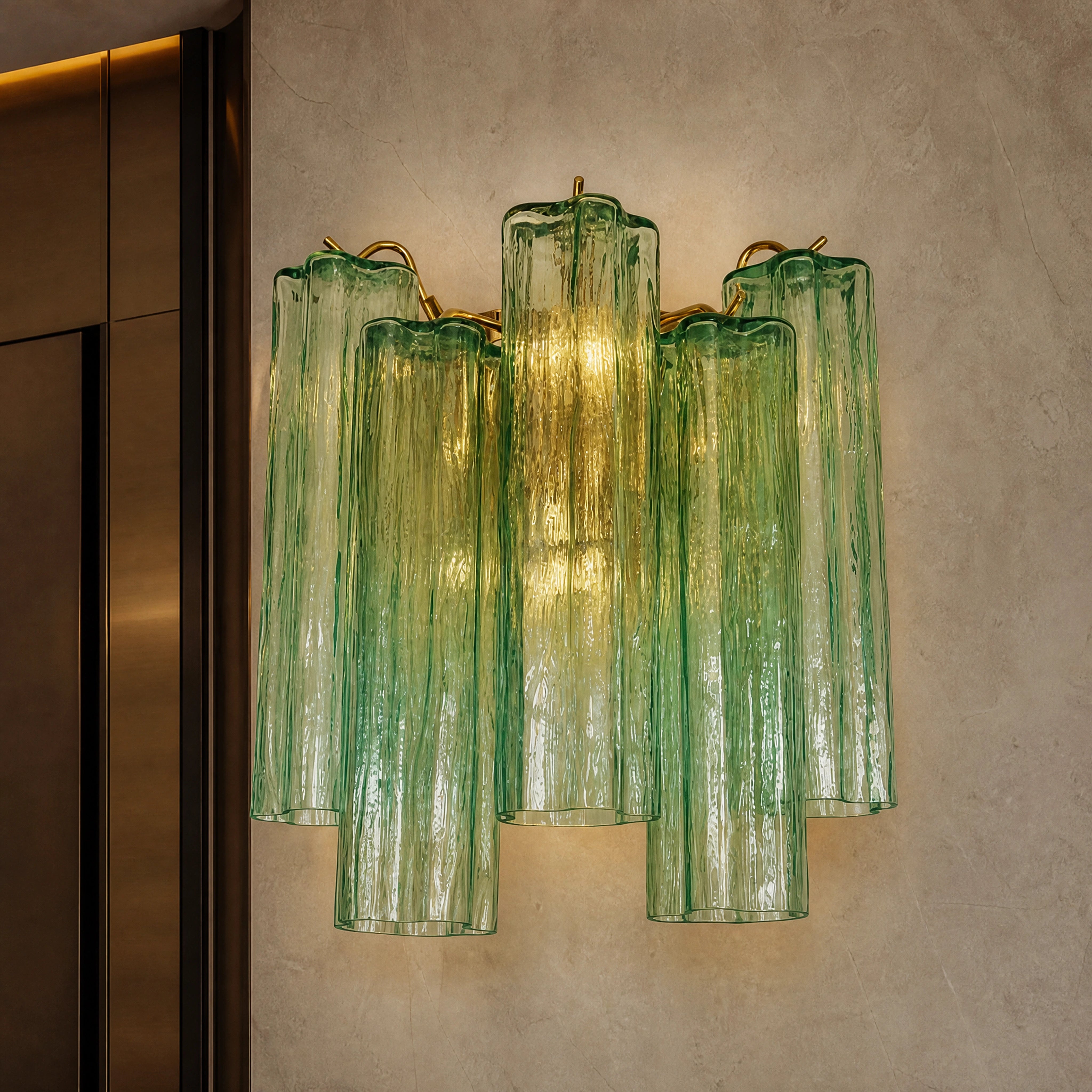 Leandra Tronchi Murano Glass Wall Light close-up luxury lifestyle hero image by VORELLI