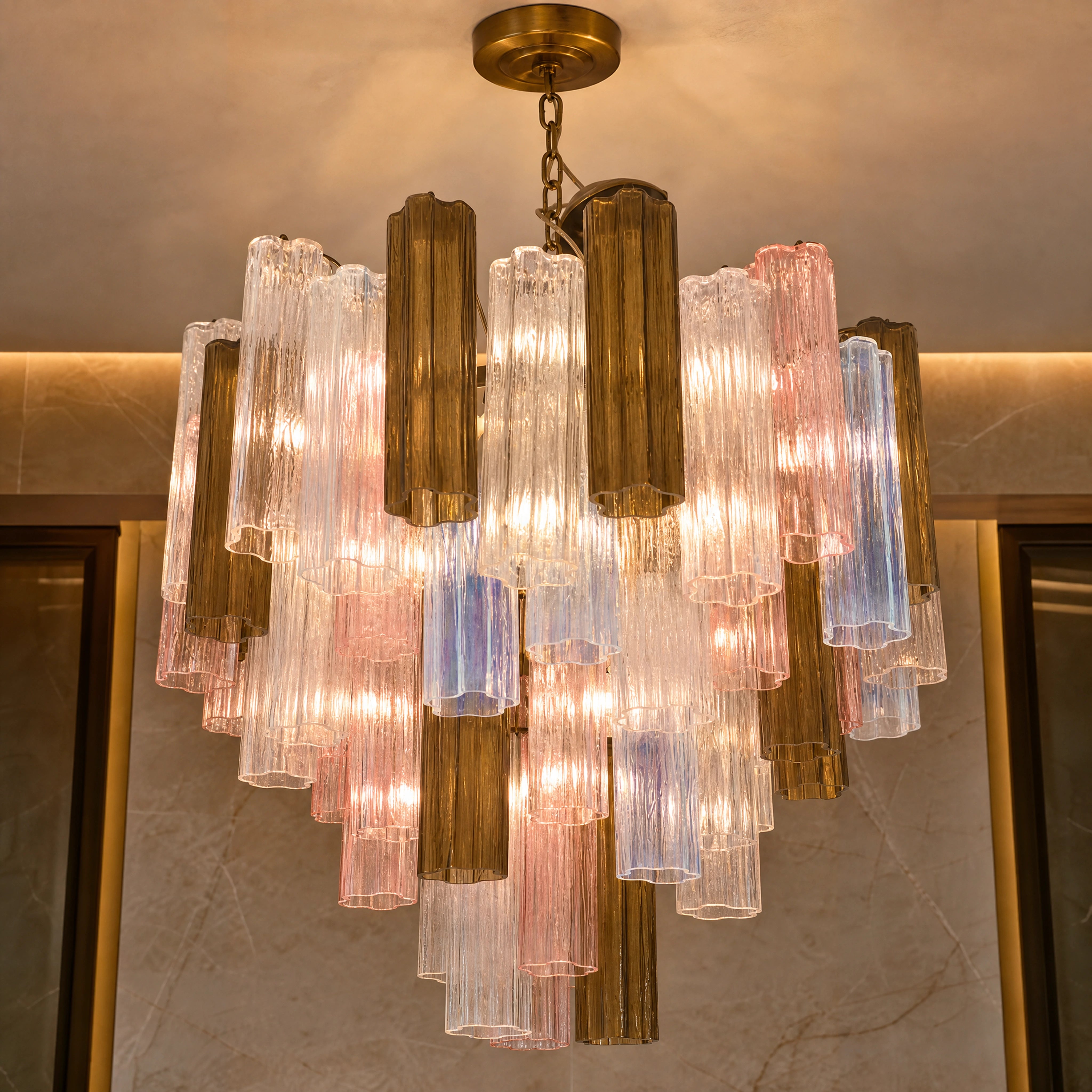 Leonora Tronchi Murano Glass Circular Chandelier close-up luxury lifestyle hero image by VORELLI