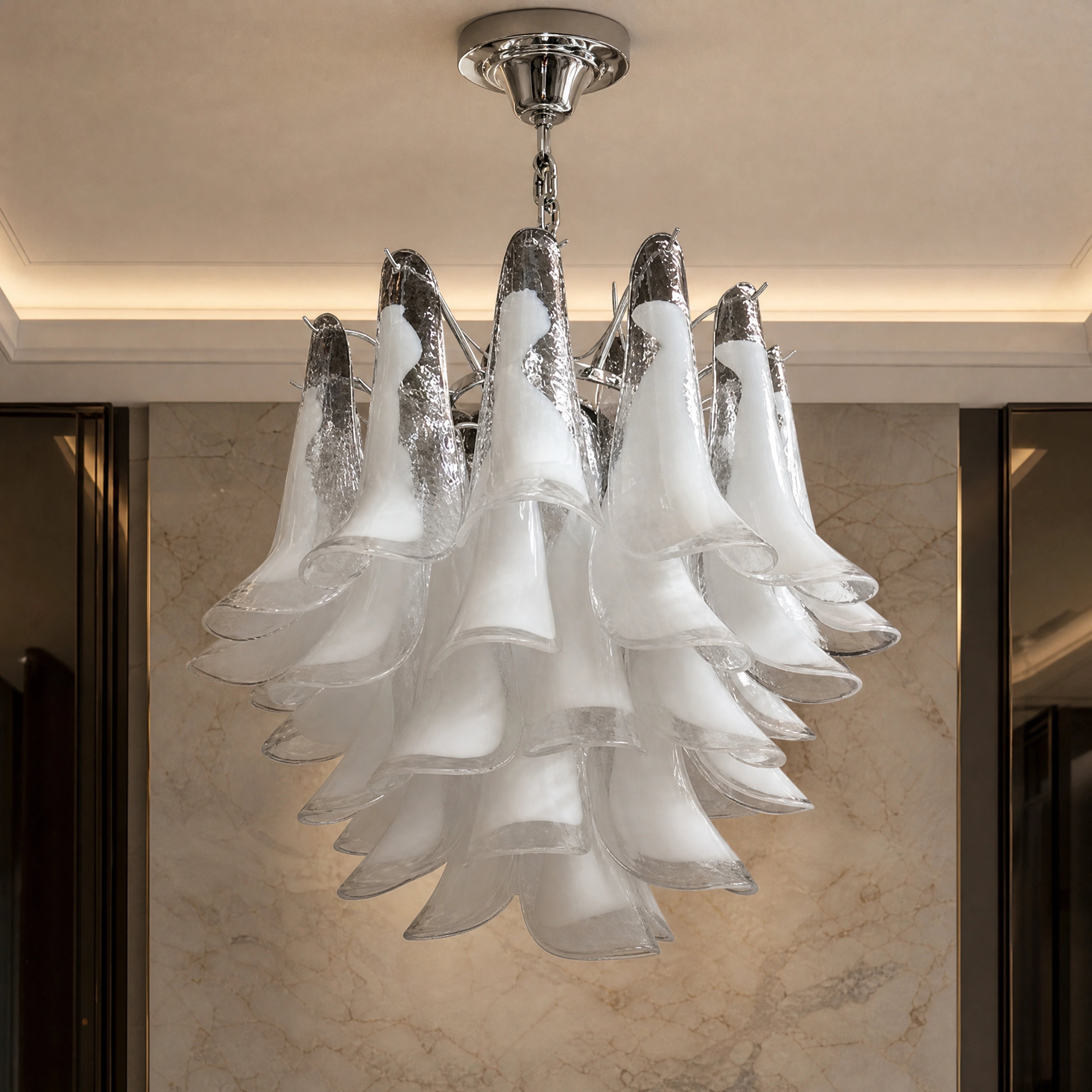 Livorno Selle Murano Glass Circular Chandelier close-up luxury lifestyle hero image by VORELLI
