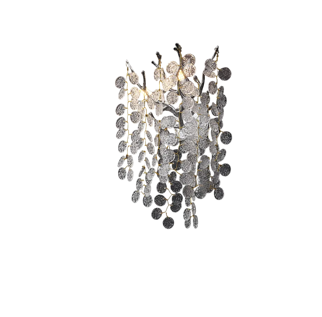 VORELLI Lunaria Wall Light II casting a refined, layered ambient glow through its sculptural, organic textured glass discs.