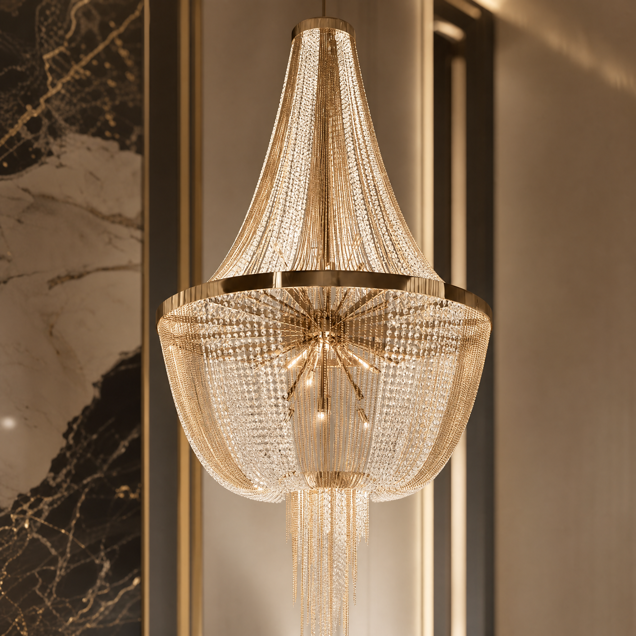 Gatsby Luxury Staircase Chandelier close-up craftsmanship detail image by VORELLI