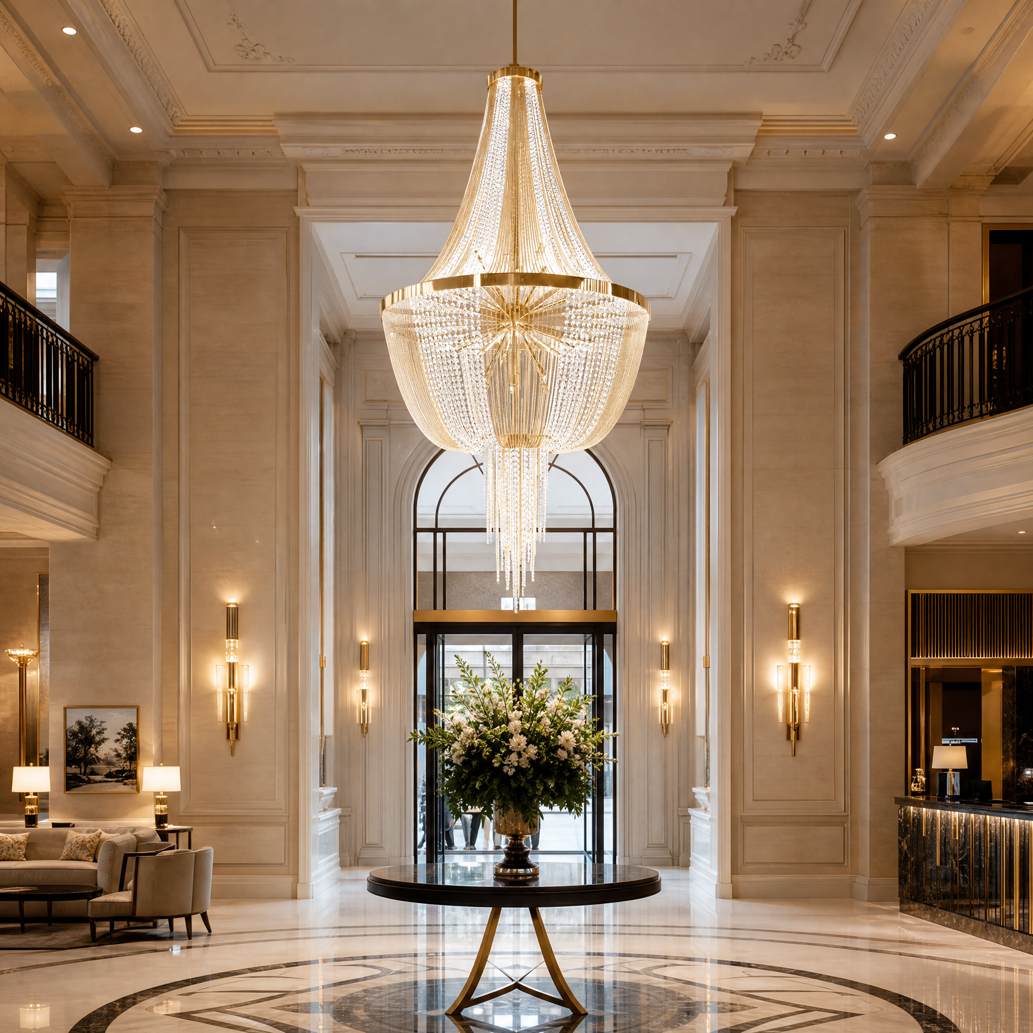 Gatsby Luxury Staircase Chandelier luxury hospitality lifestyle image by VORELLI