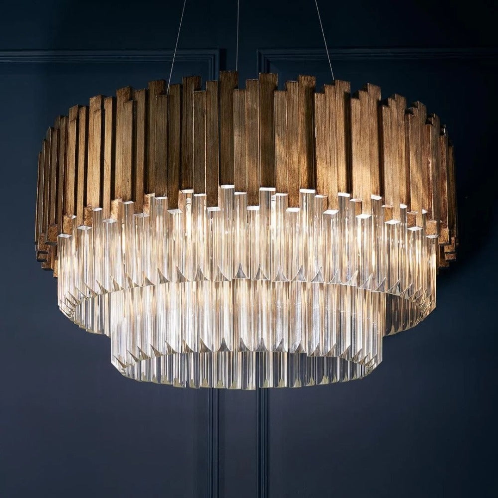 Malvera Antique Gold Three-Tier Chandelier by VORELLI, chandelier product image for luxury residential and hospitality projects