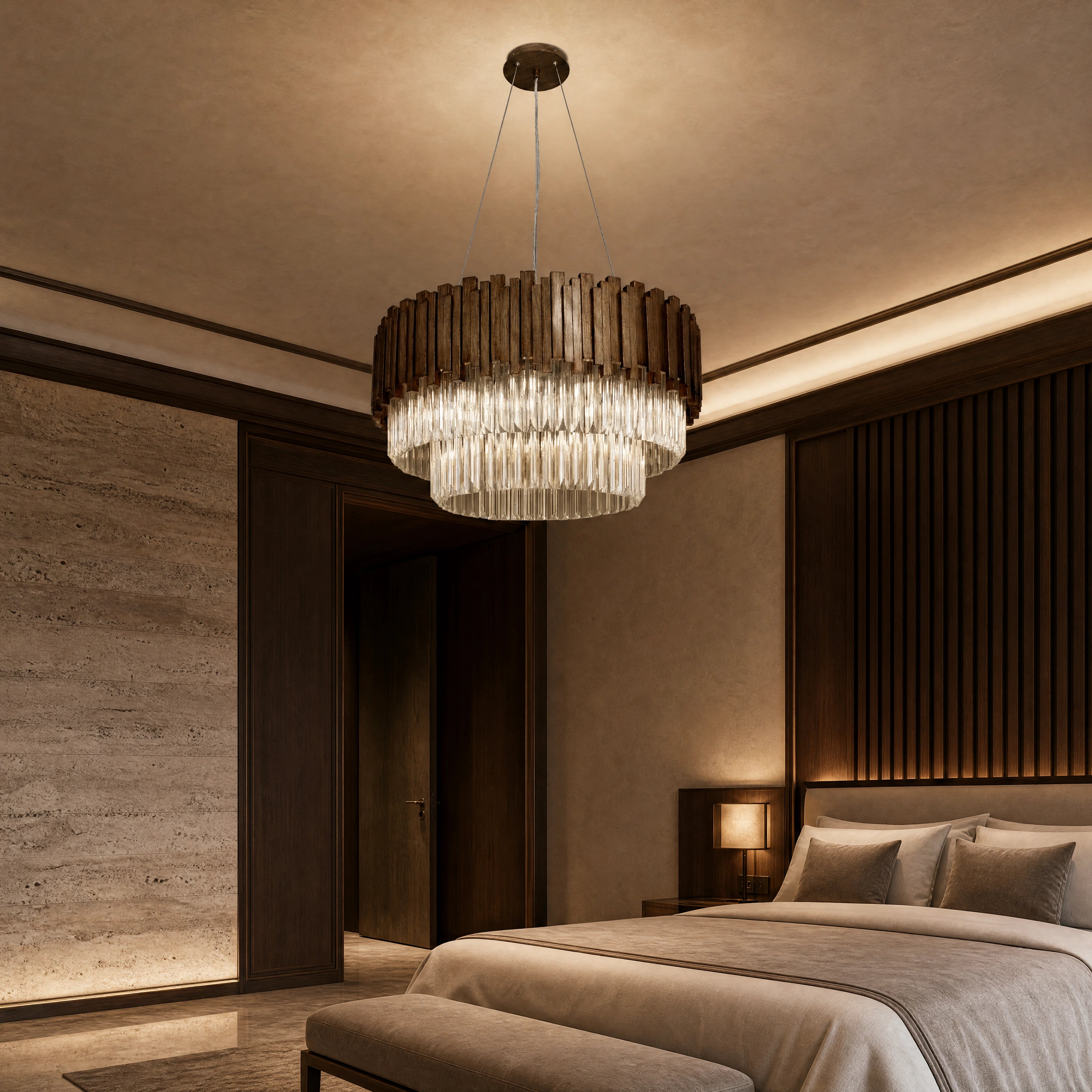 Malvera Antique Gold Three-Tier Chandelier luxury hospitality interior lifestyle image by VORELLI