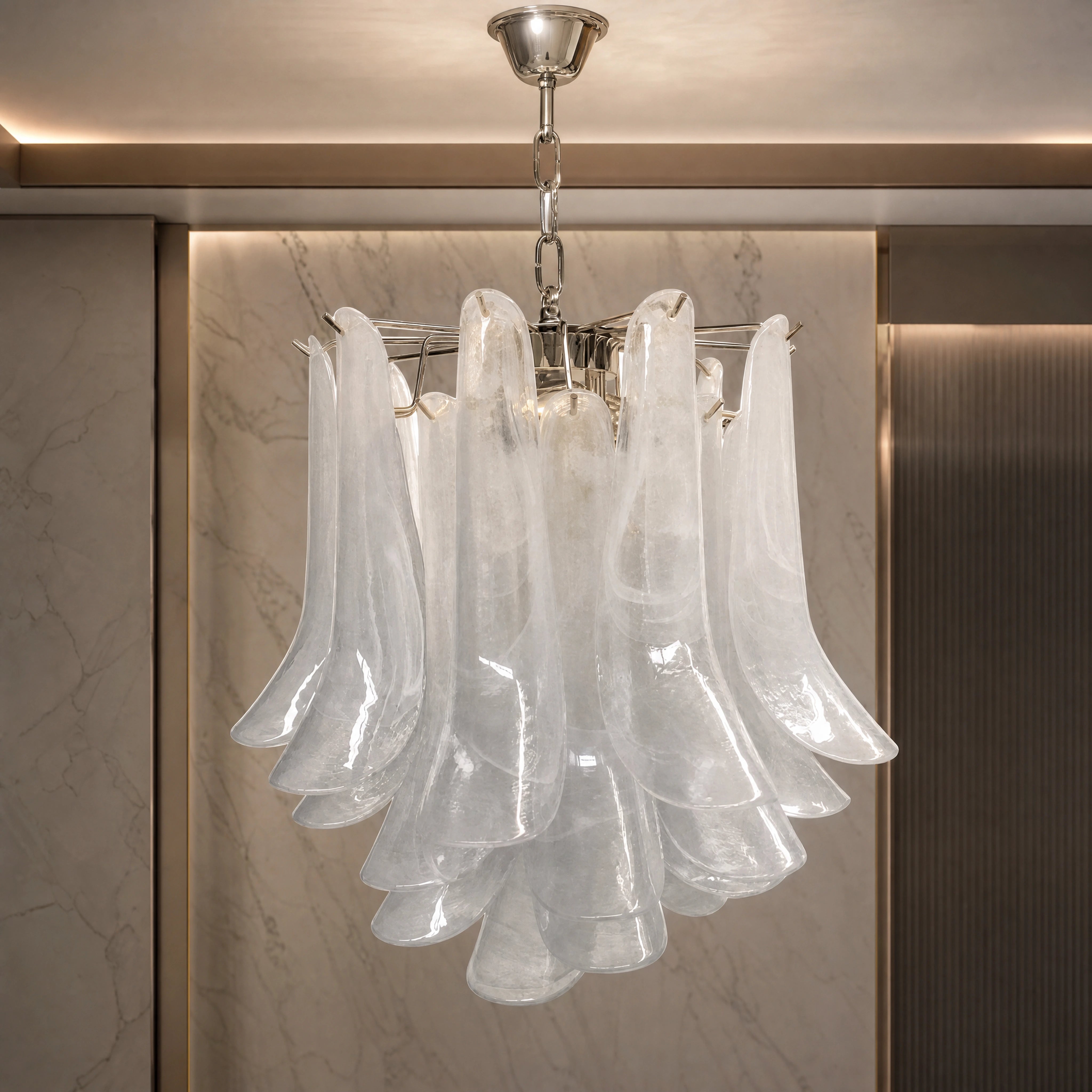 Mantova Selle Murano Glass Circular Chandelier close-up luxury lifestyle hero image by VORELLI